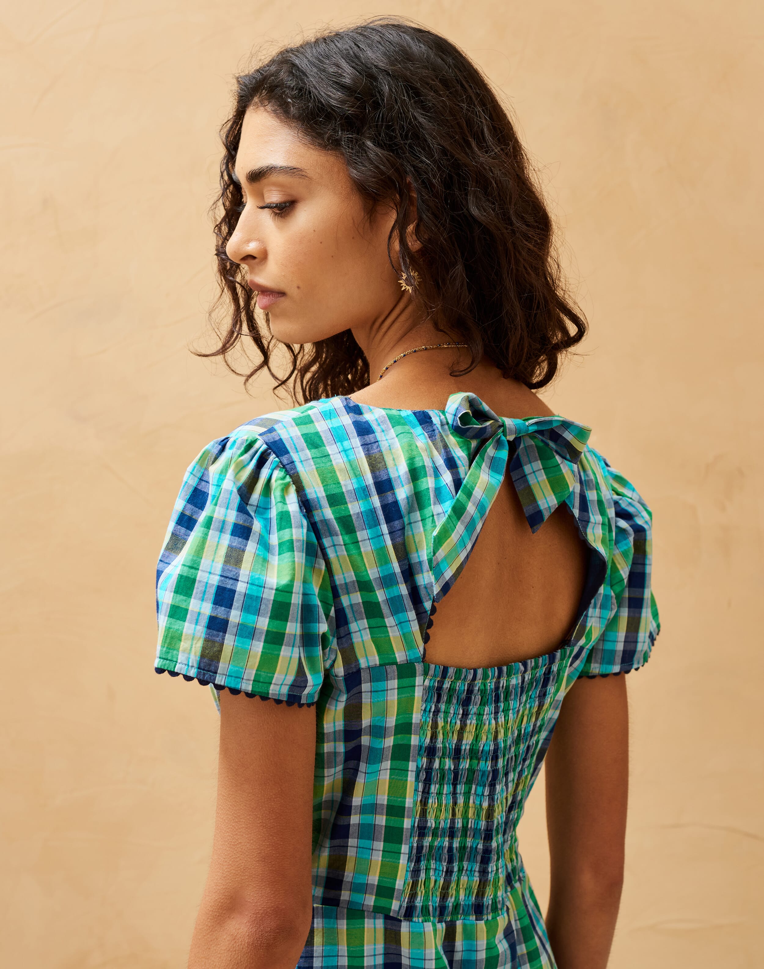 Green & Navy Check Tiered Dress | Women's Dresses | Brora Fashion