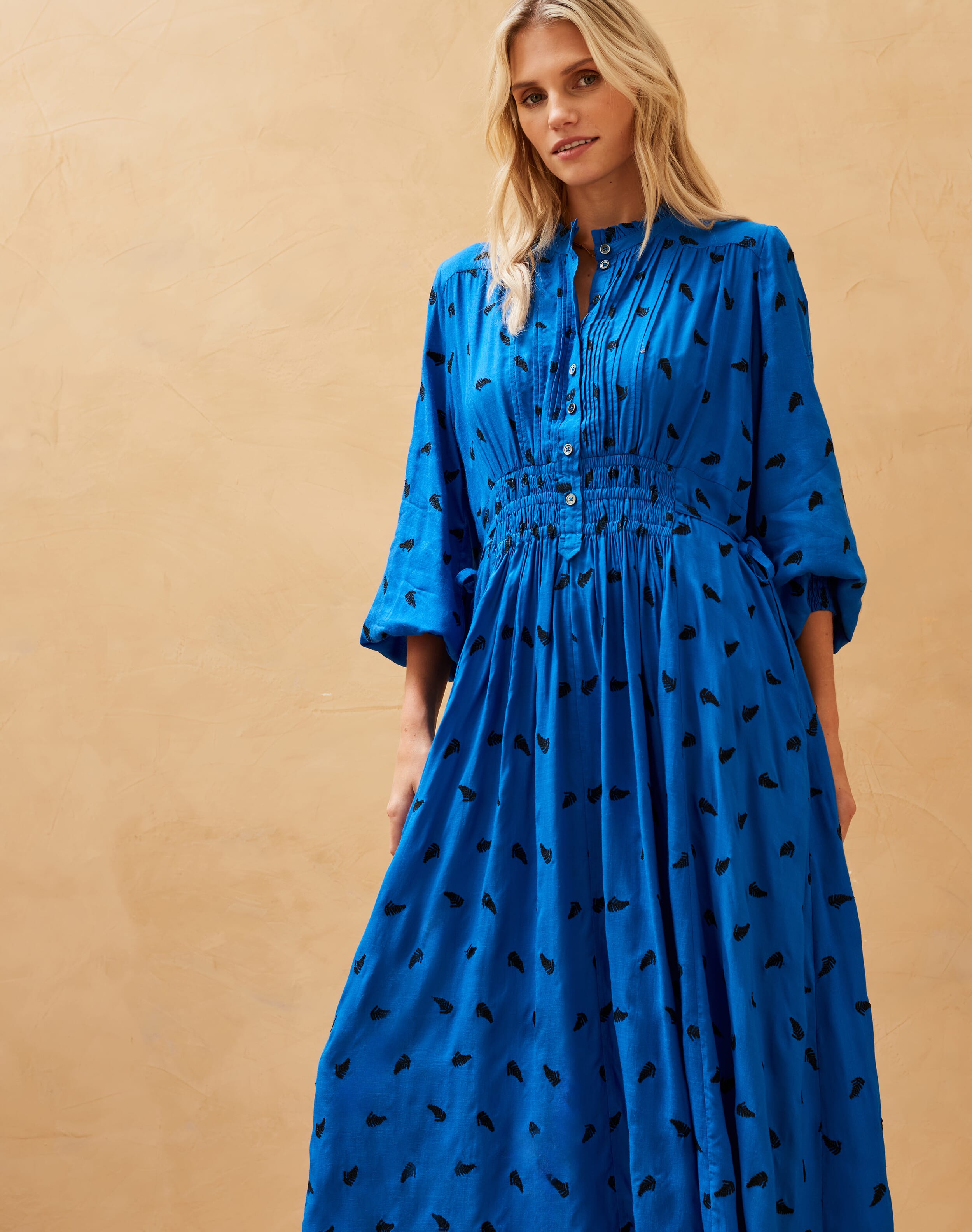 Brora Embroidered Fern Shirt Dress Cobalt