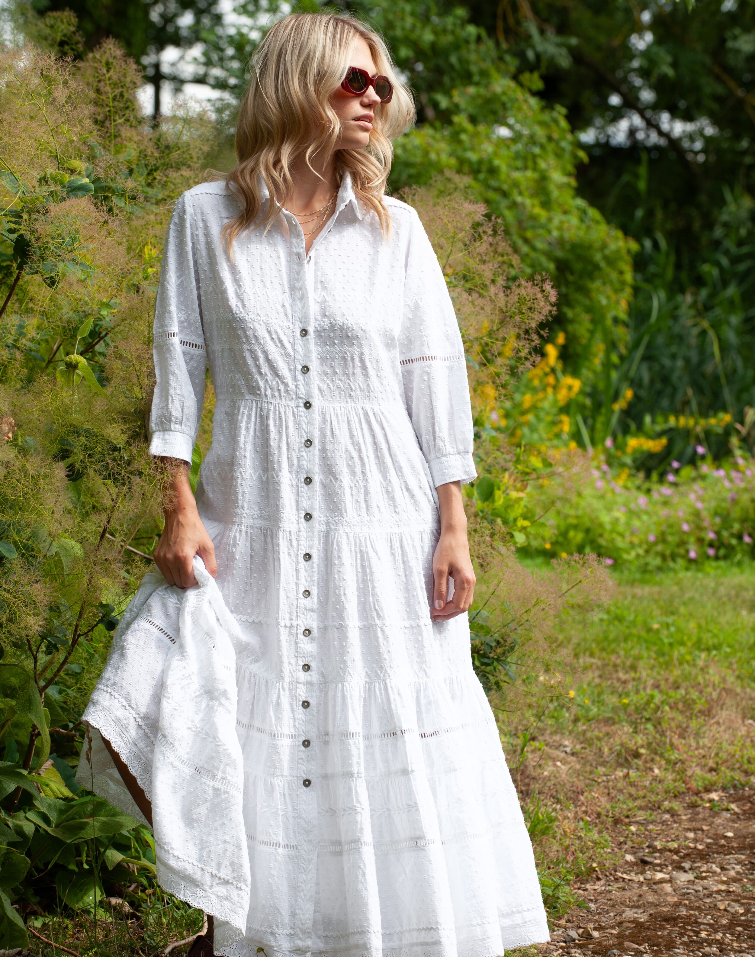 Cotton Embroidered Summer Folk Dress White
