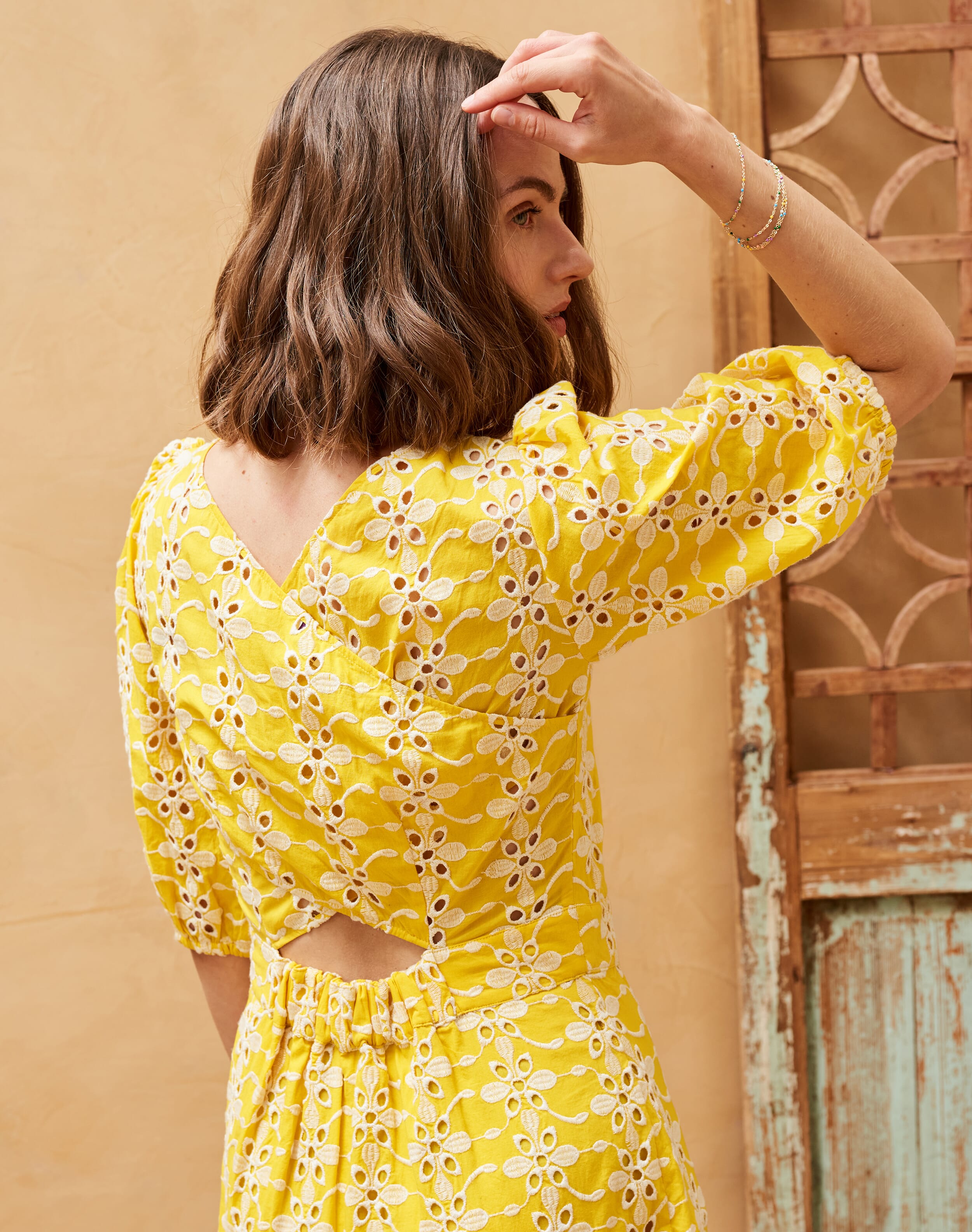 Yellow Two Tone Embroidered Dress | Women's Dresses | Brora Fashion
