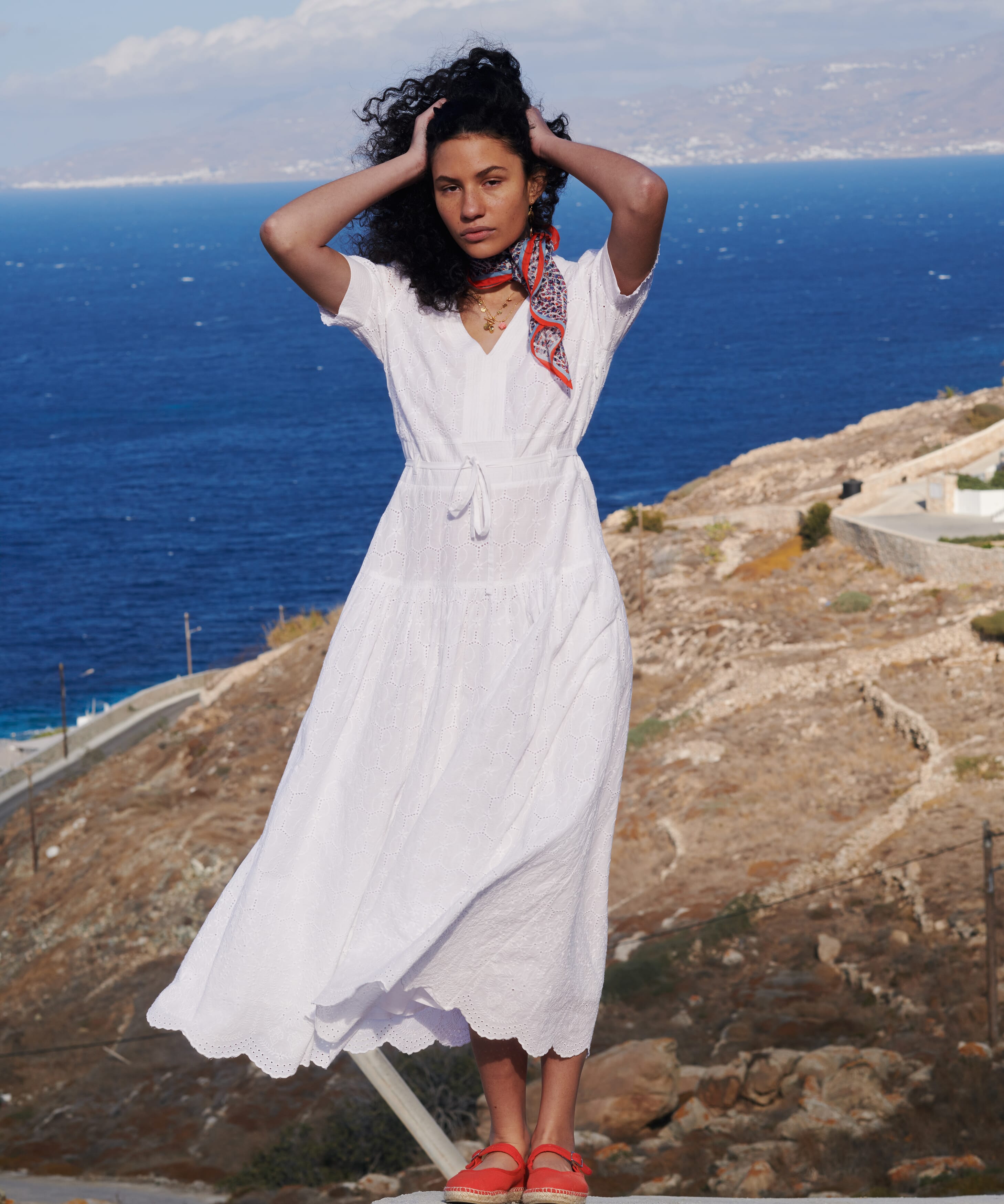 Cotton Broderie Anglaise Dress in White | Womenswear | Brora Cotton Broderie Anglaise Dress in White | Womenswear | Brora