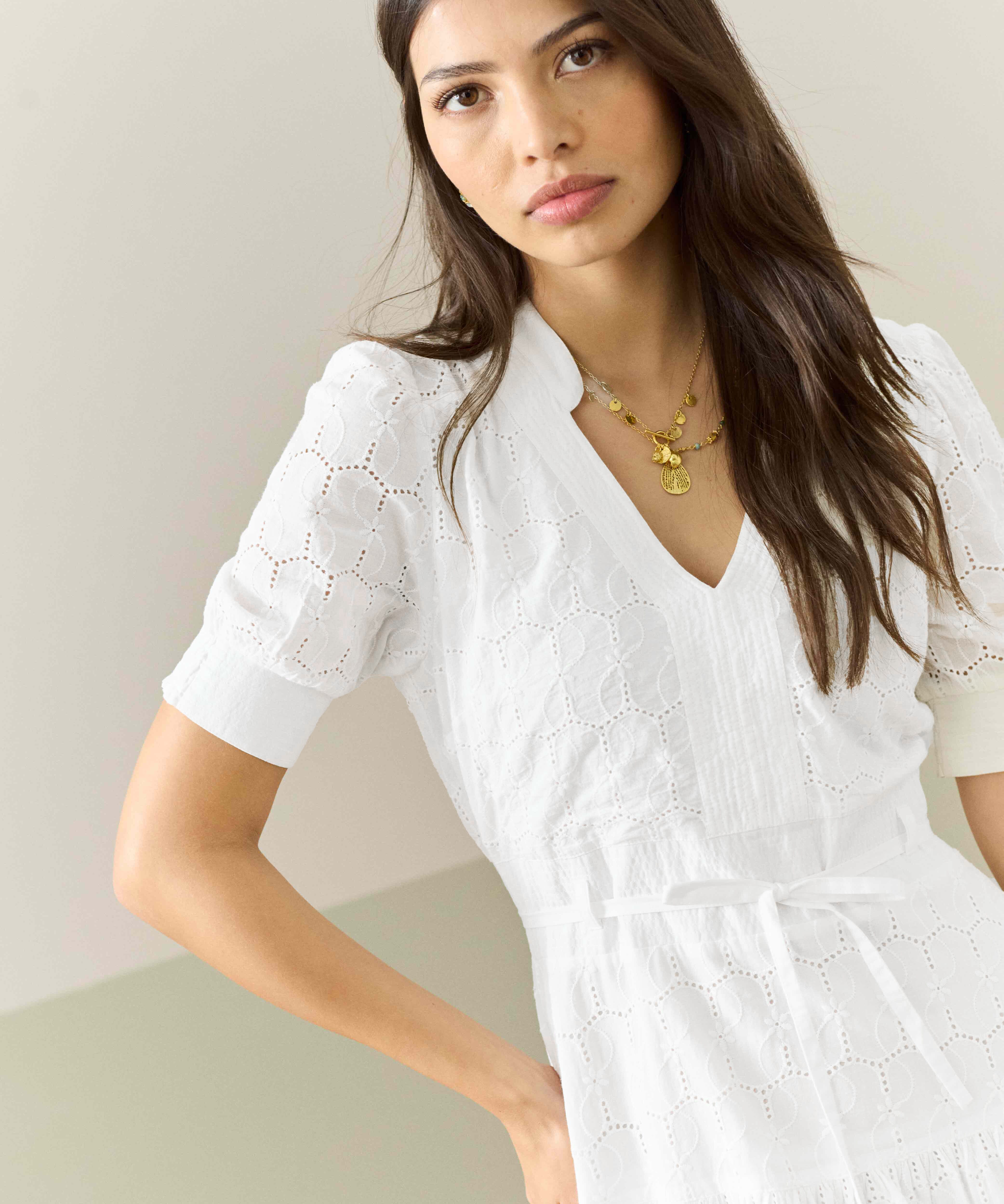 Cotton Broderie Anglaise Dress in White | Womenswear | Brora
