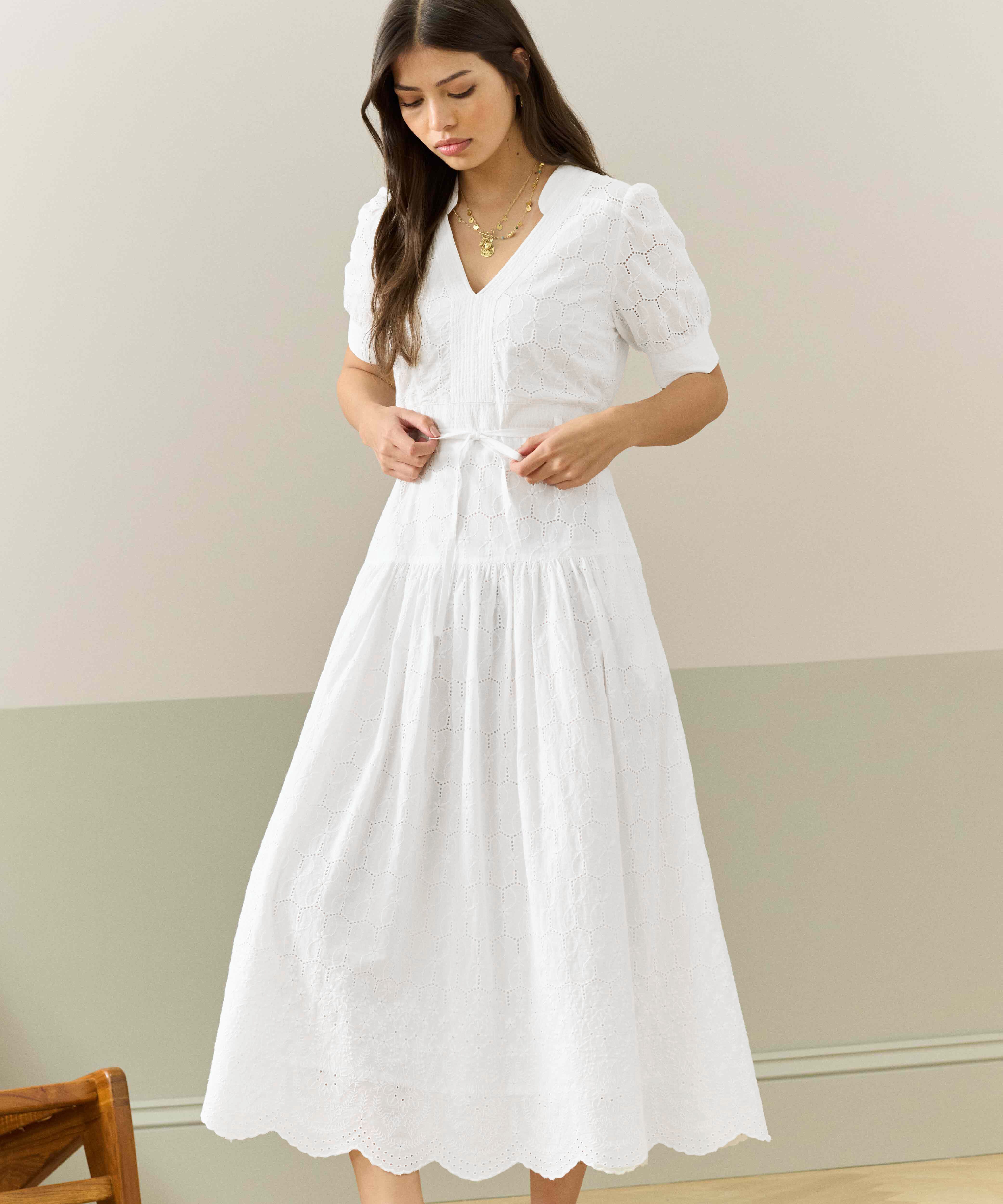 Cotton Broderie Anglaise Dress in White | Womenswear | Brora