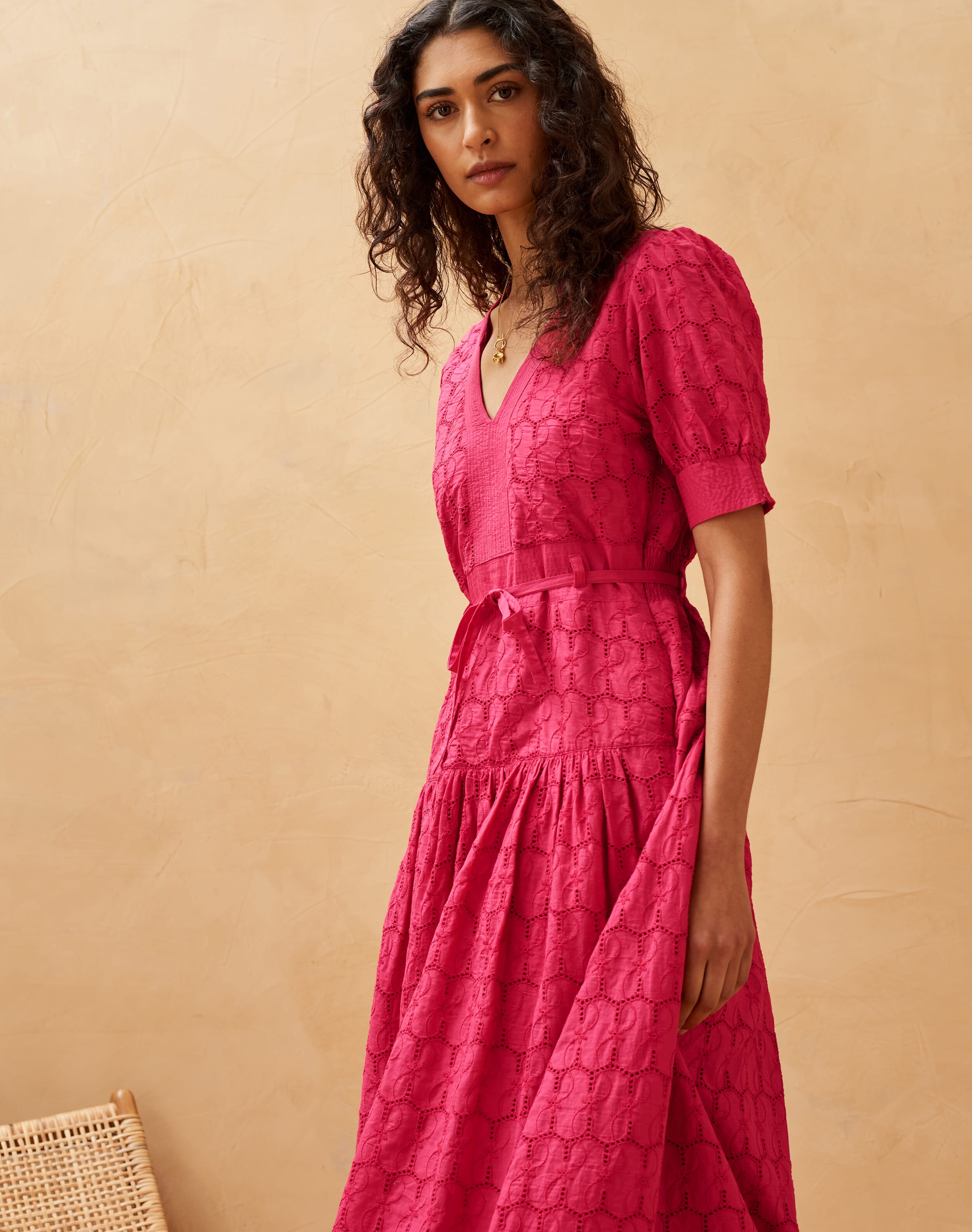 Cotton Broderie Anglaise Dress Raspberry
