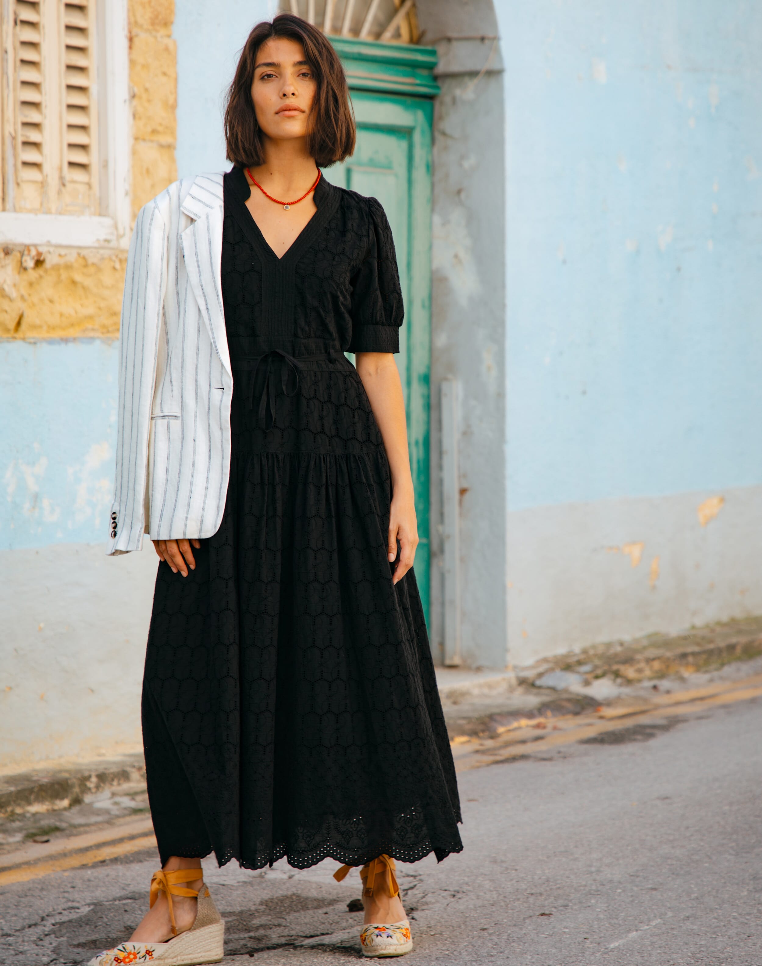 Brora Cotton Broderie Anglaise Dress Black  - Size: 10