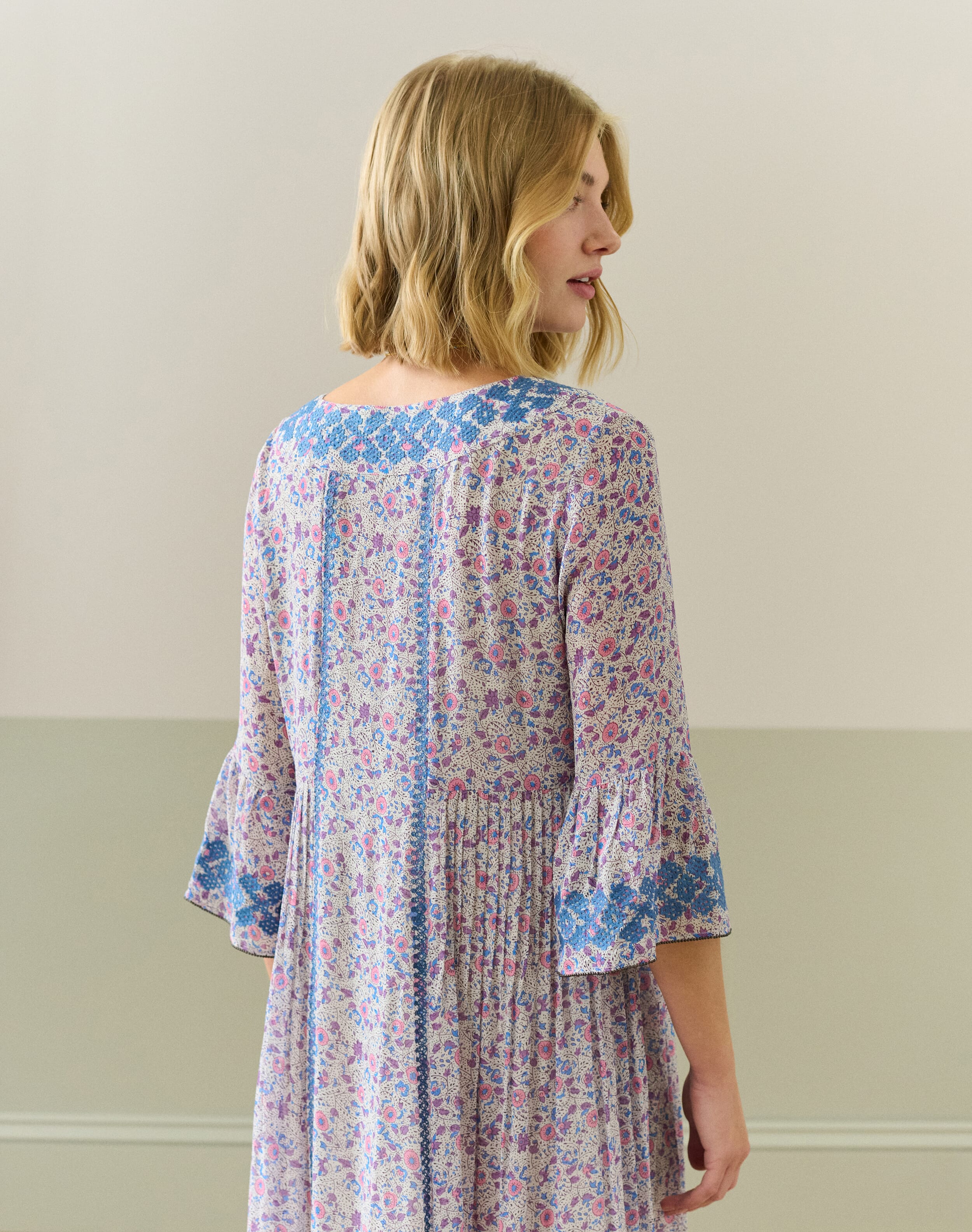 Silk Embroidered Pintuck Dress in Lavender | Women's | Brora