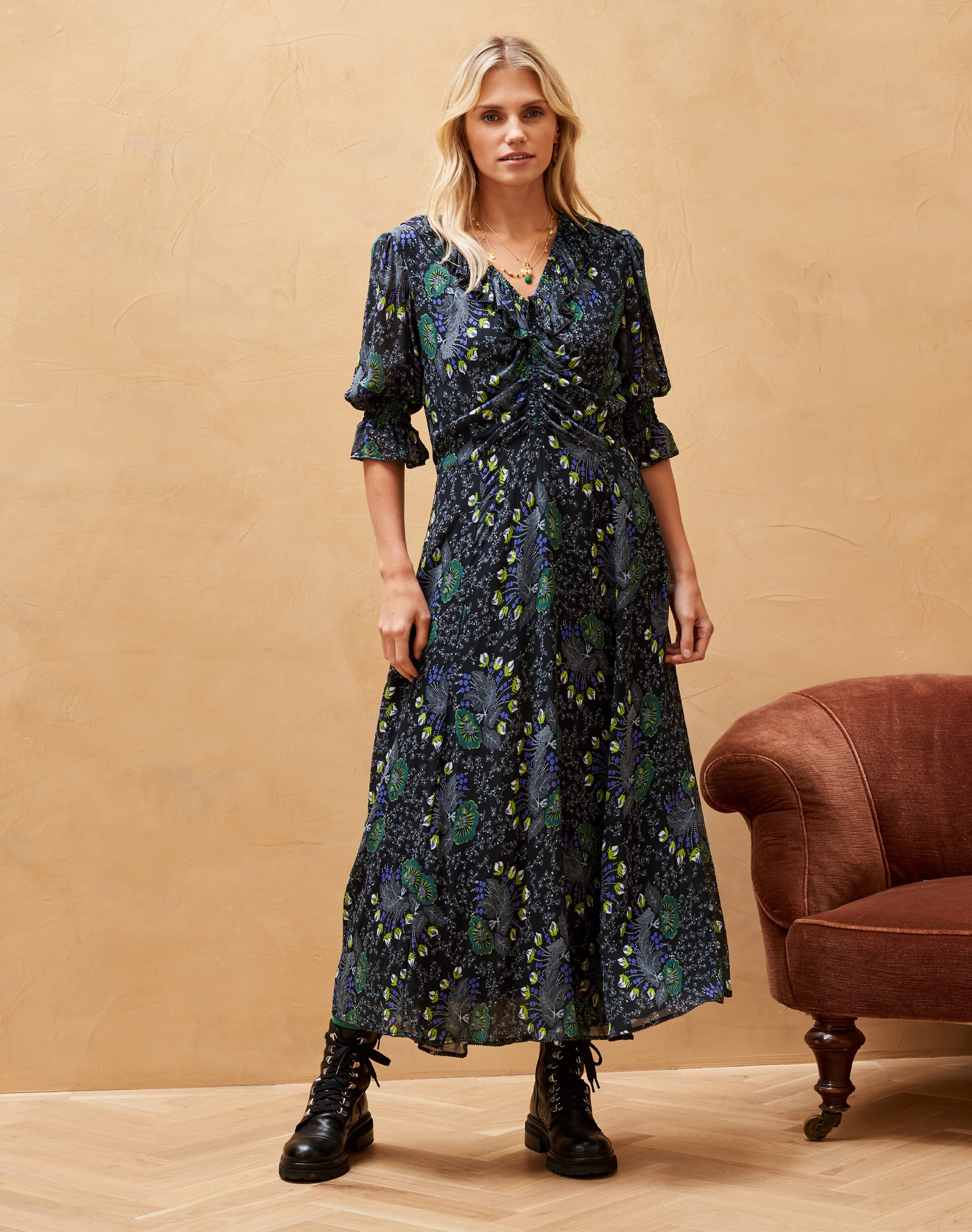 Ruched Flower Dress