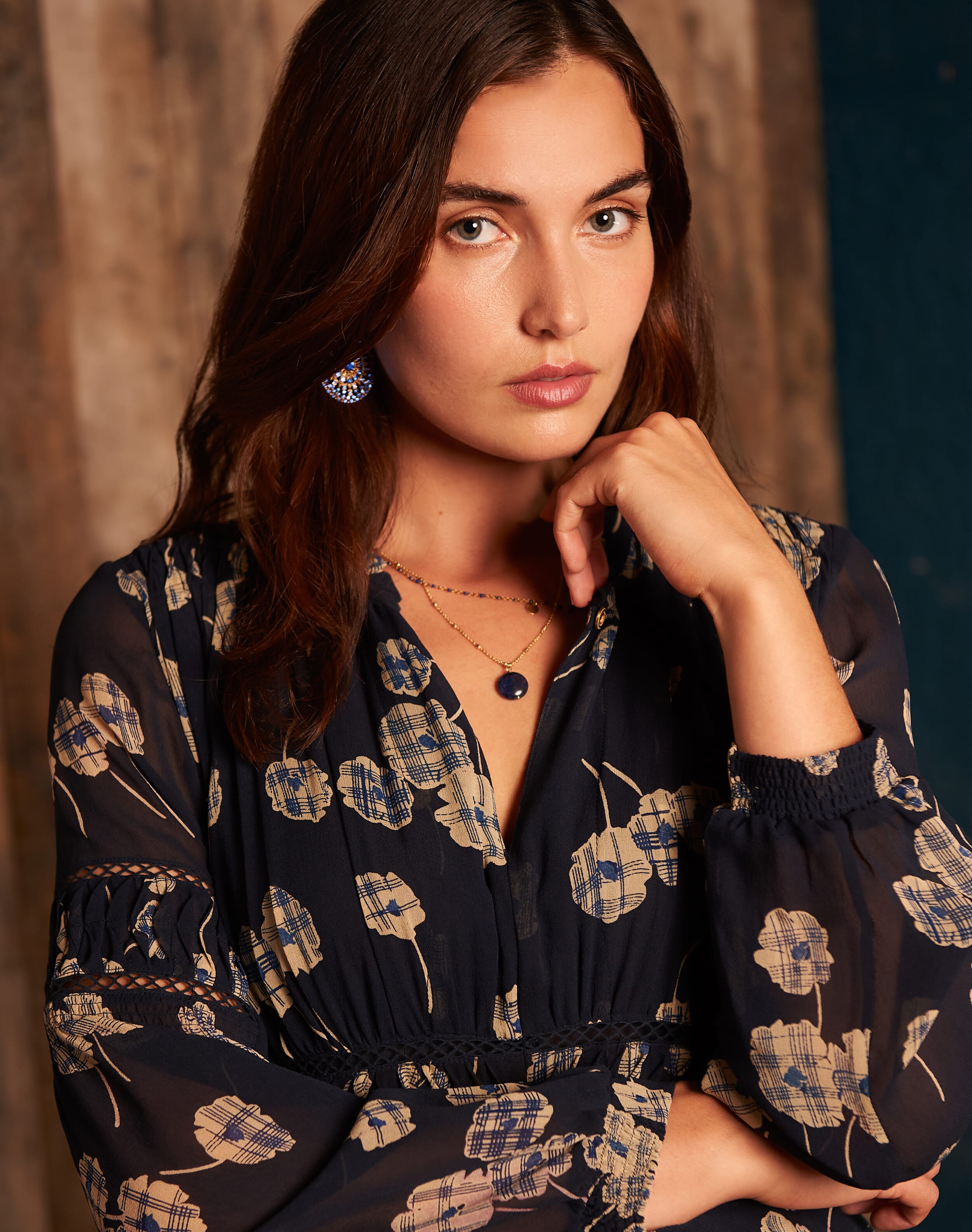 Navy Silk Graphic Flower Dress | Women's Dresses | Brora Fashion image.
