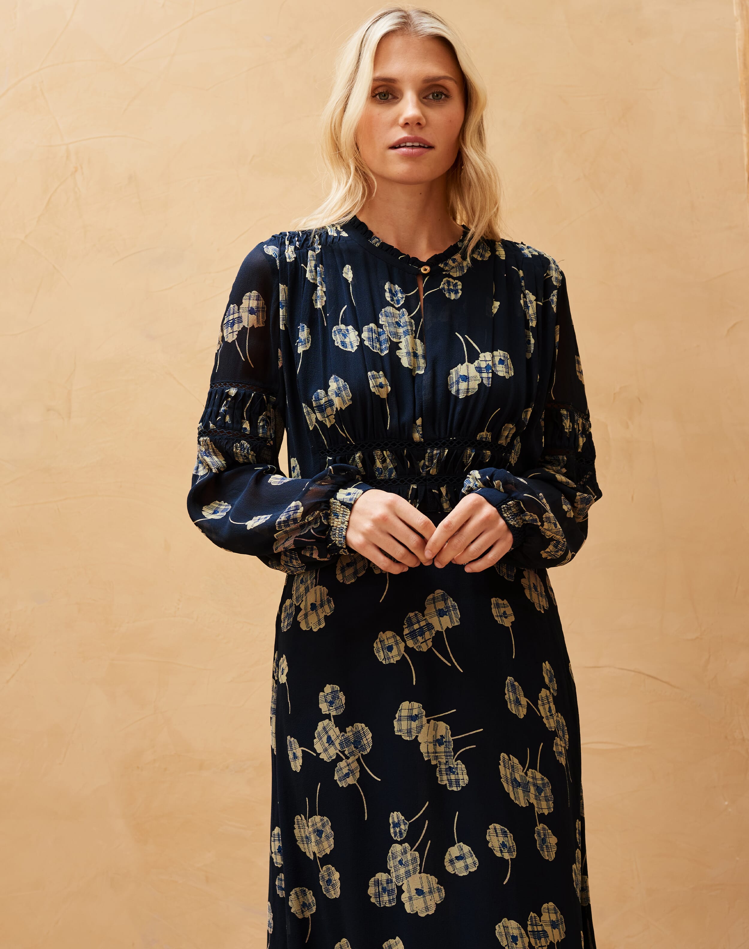 Silk Graphic Flower Dress Midnight