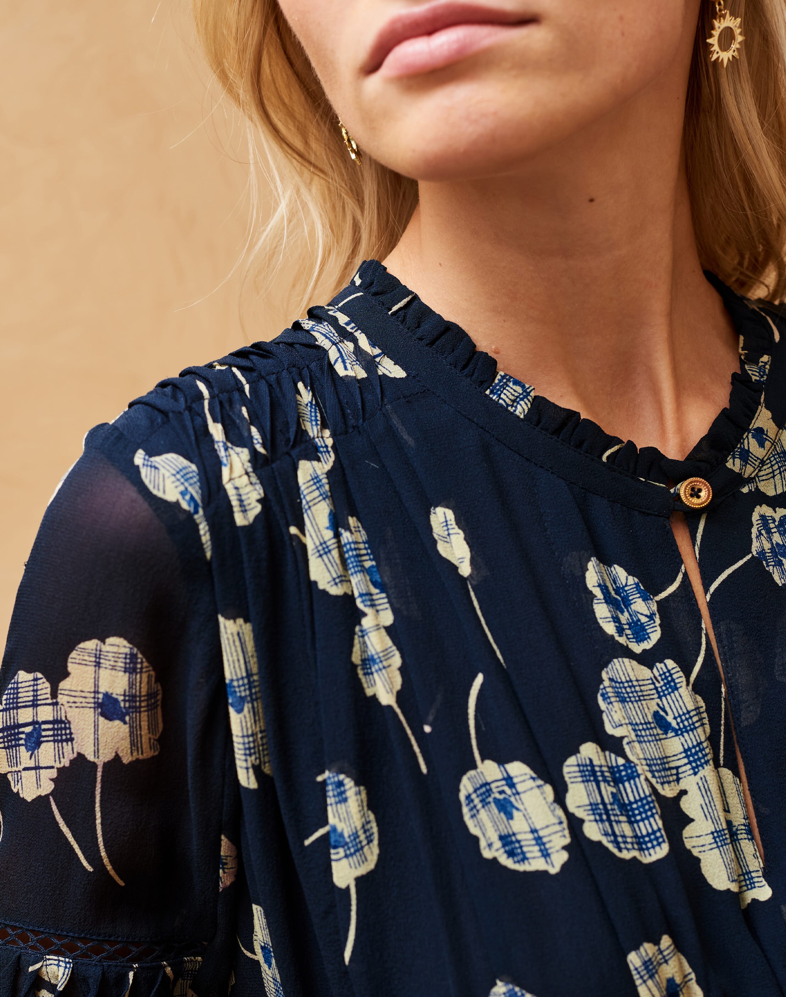 Navy Silk Graphic Flower Dress | Women's Dresses | Brora Fashion