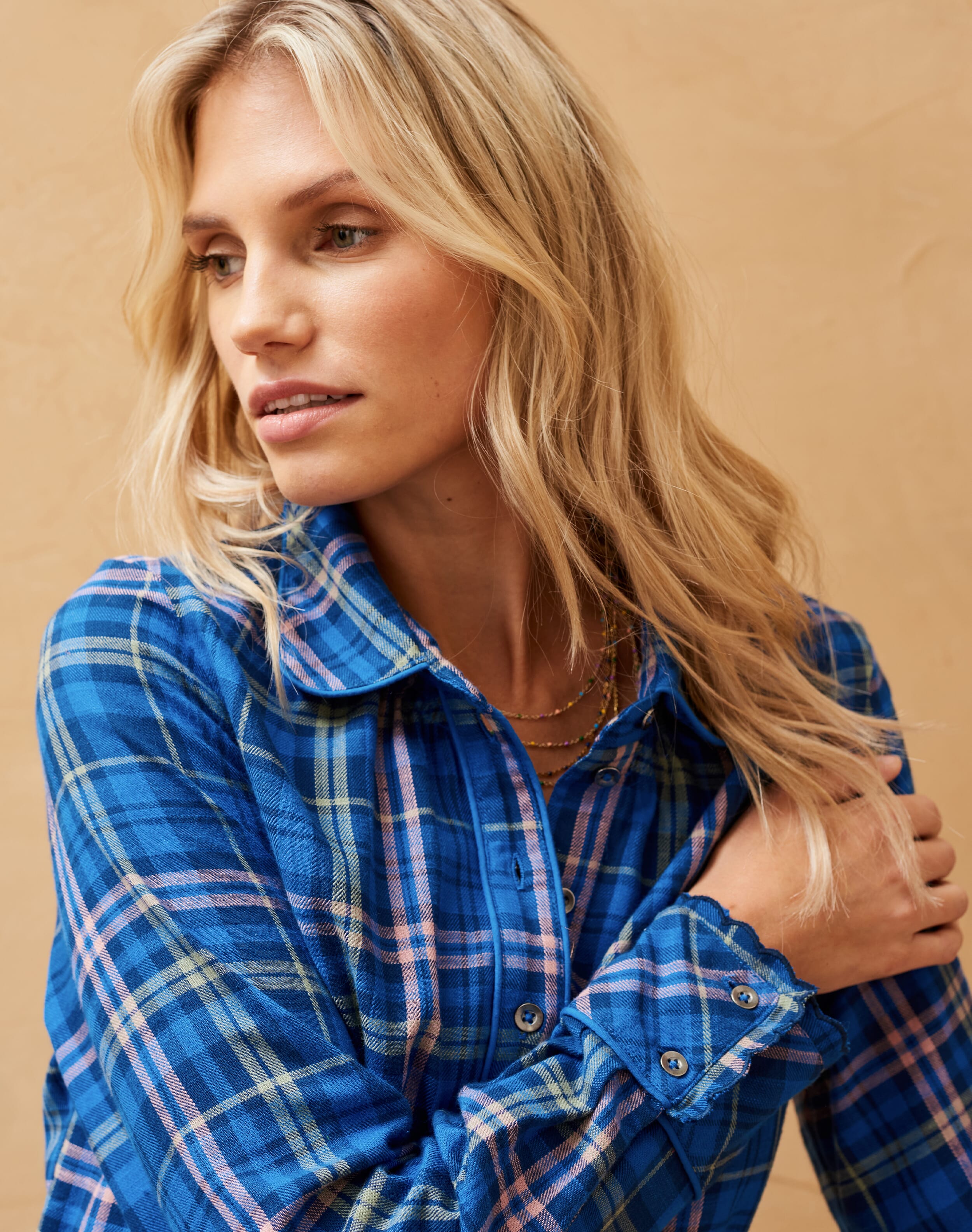 Blue Cotton Check Tiered Dress | Women's Dresses | Brora Fashion
