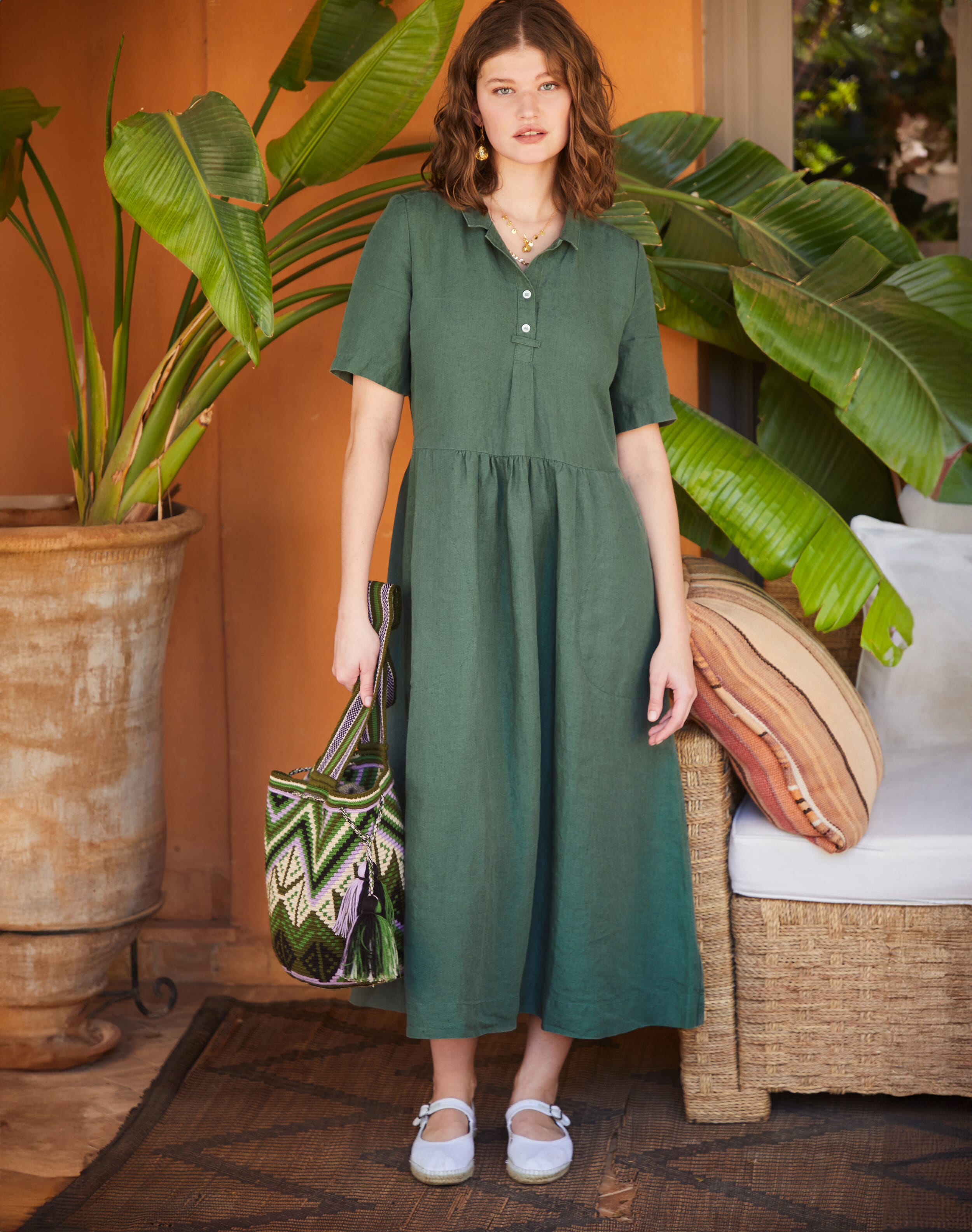 Brora Linen Utility Shirt Dress Verdigris
