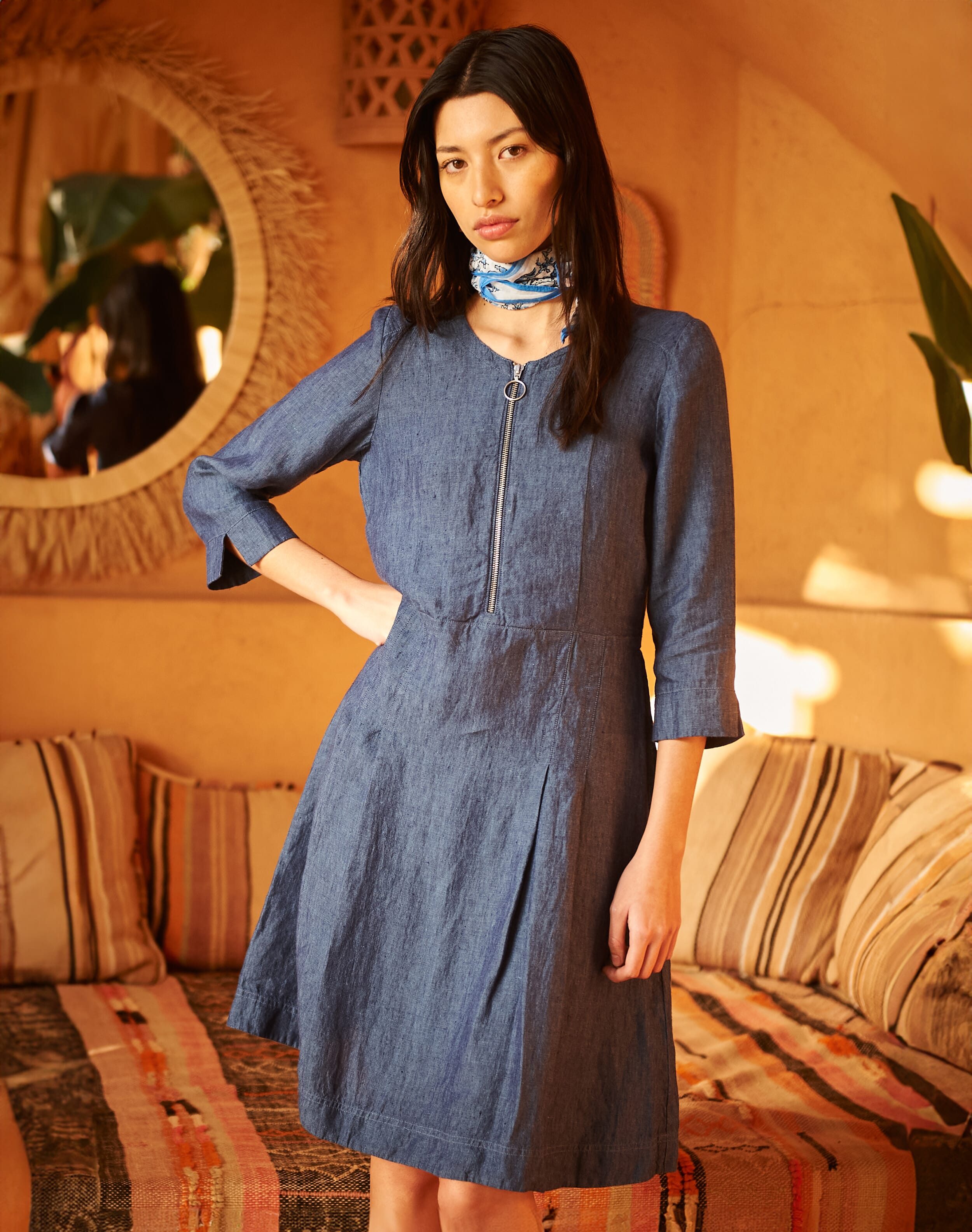 Brora Cross Weave Linen Zip Dress