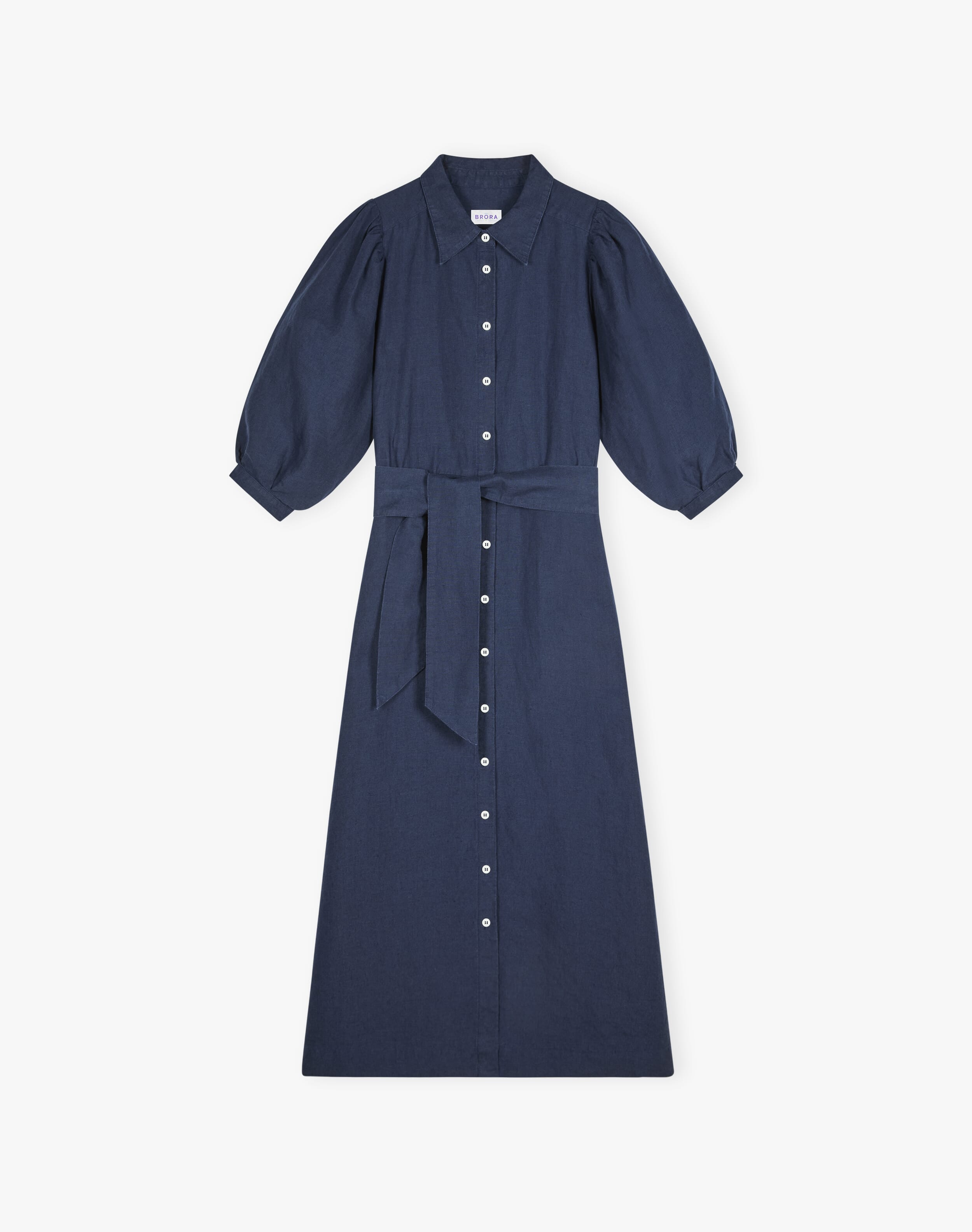 Women's Linen Shirt Dress in Navy | Women's Dresses| Brora