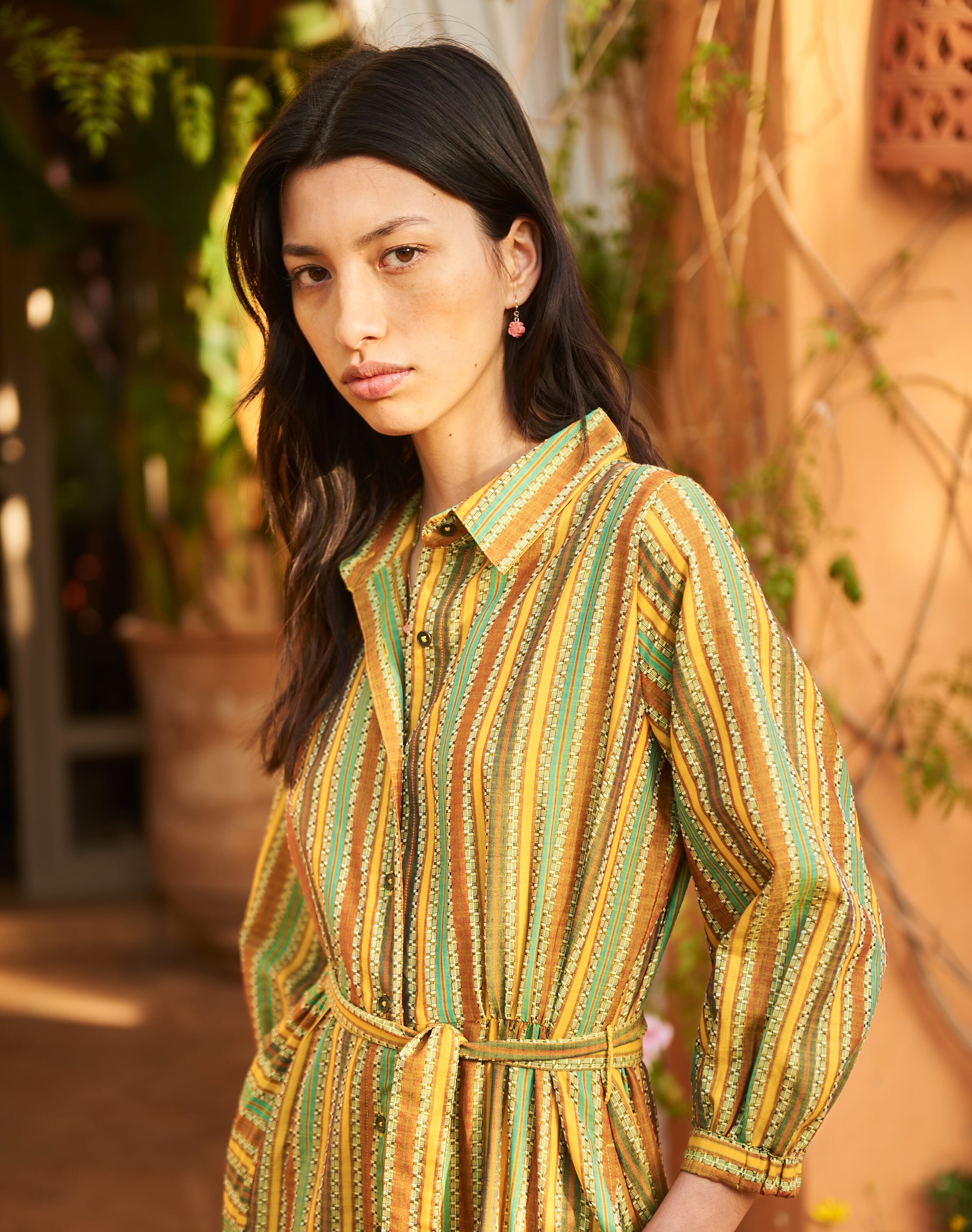 Cotton Textured Stripe Shirt Dress in Apple | Women's | Brora