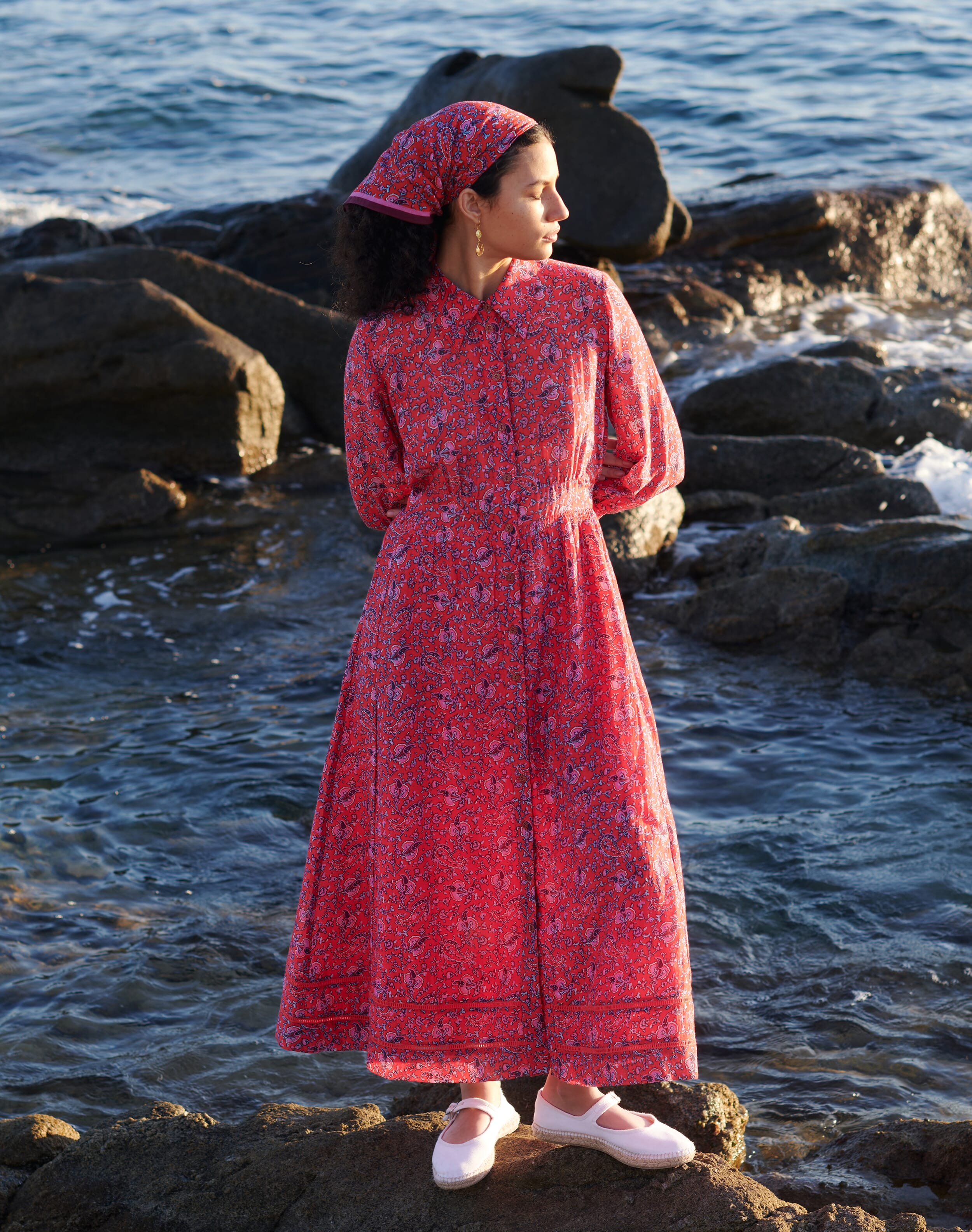 Brora Silk Cotton Shirt Dress Geranium