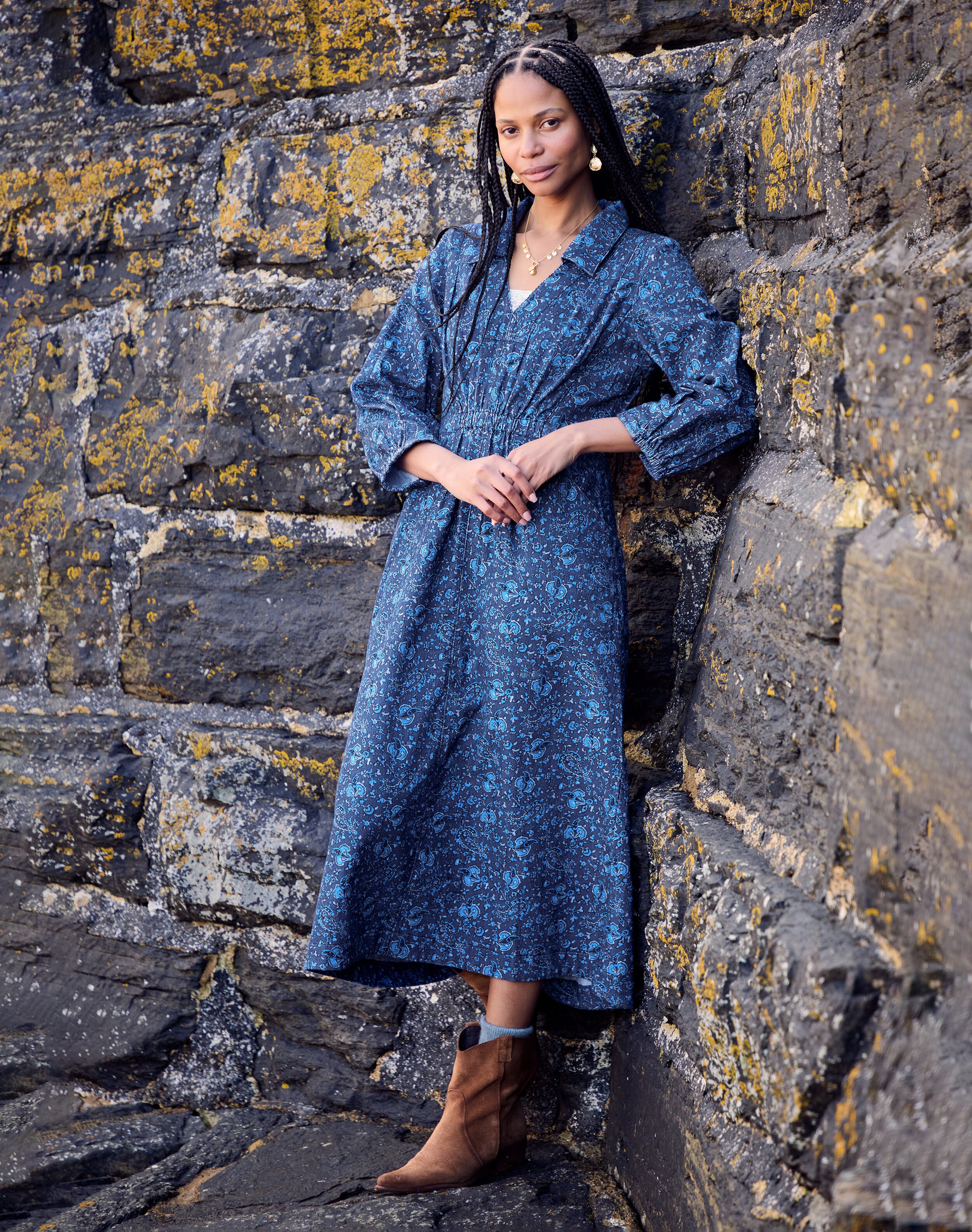 Brora Needlecord Print Dress & lapis