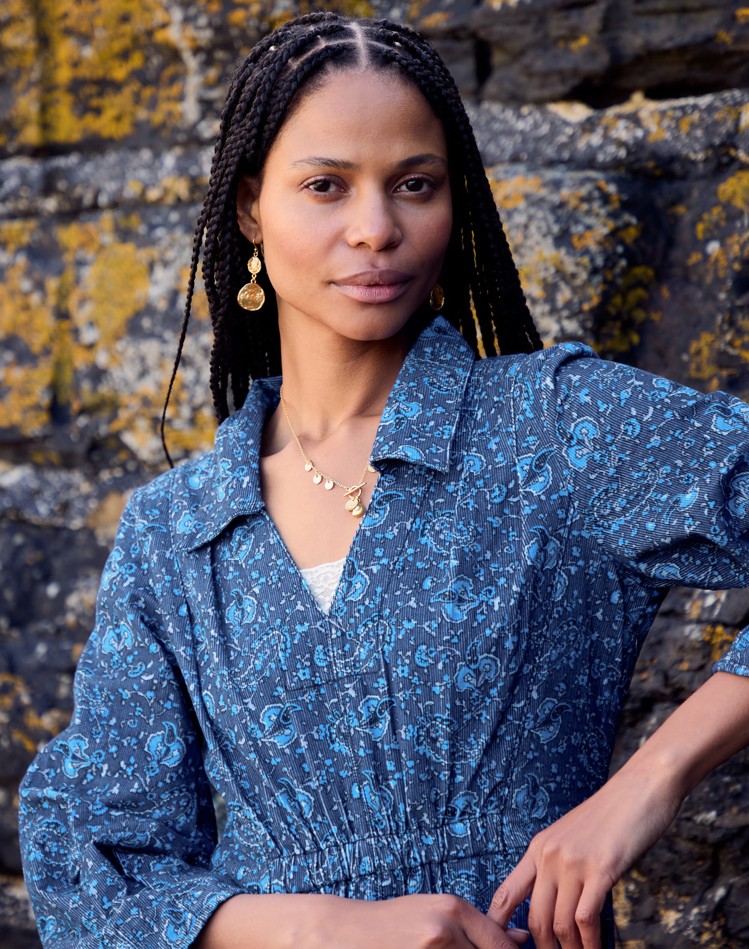 Navy Needlecord Print Dress | Womenswear | Brora Fashion