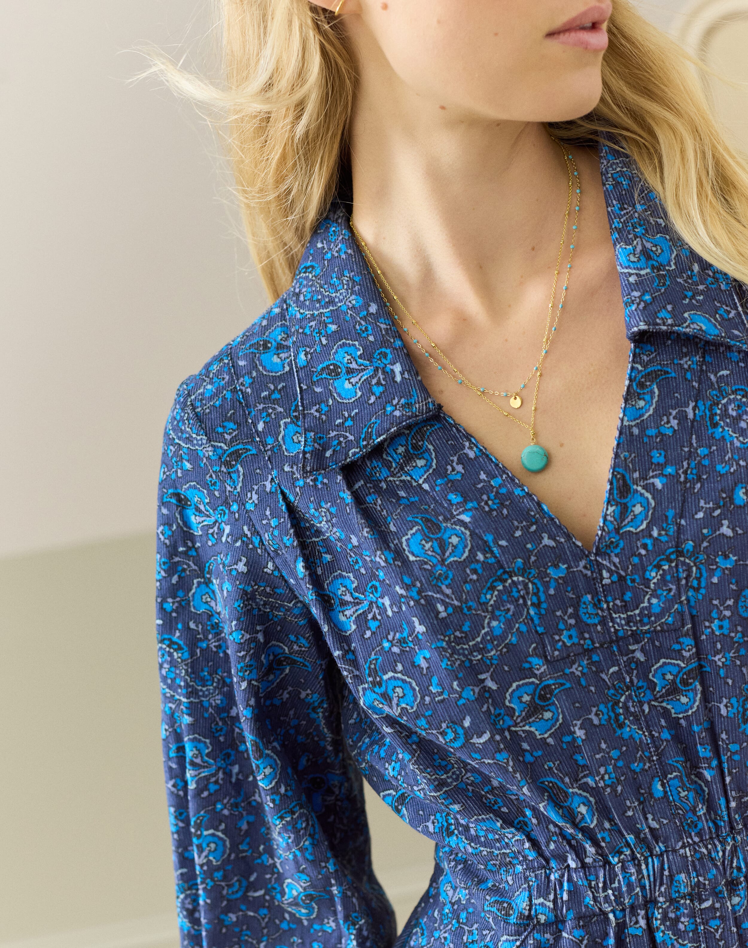 Navy Needlecord Print Dress | Womenswear | Brora Fashion