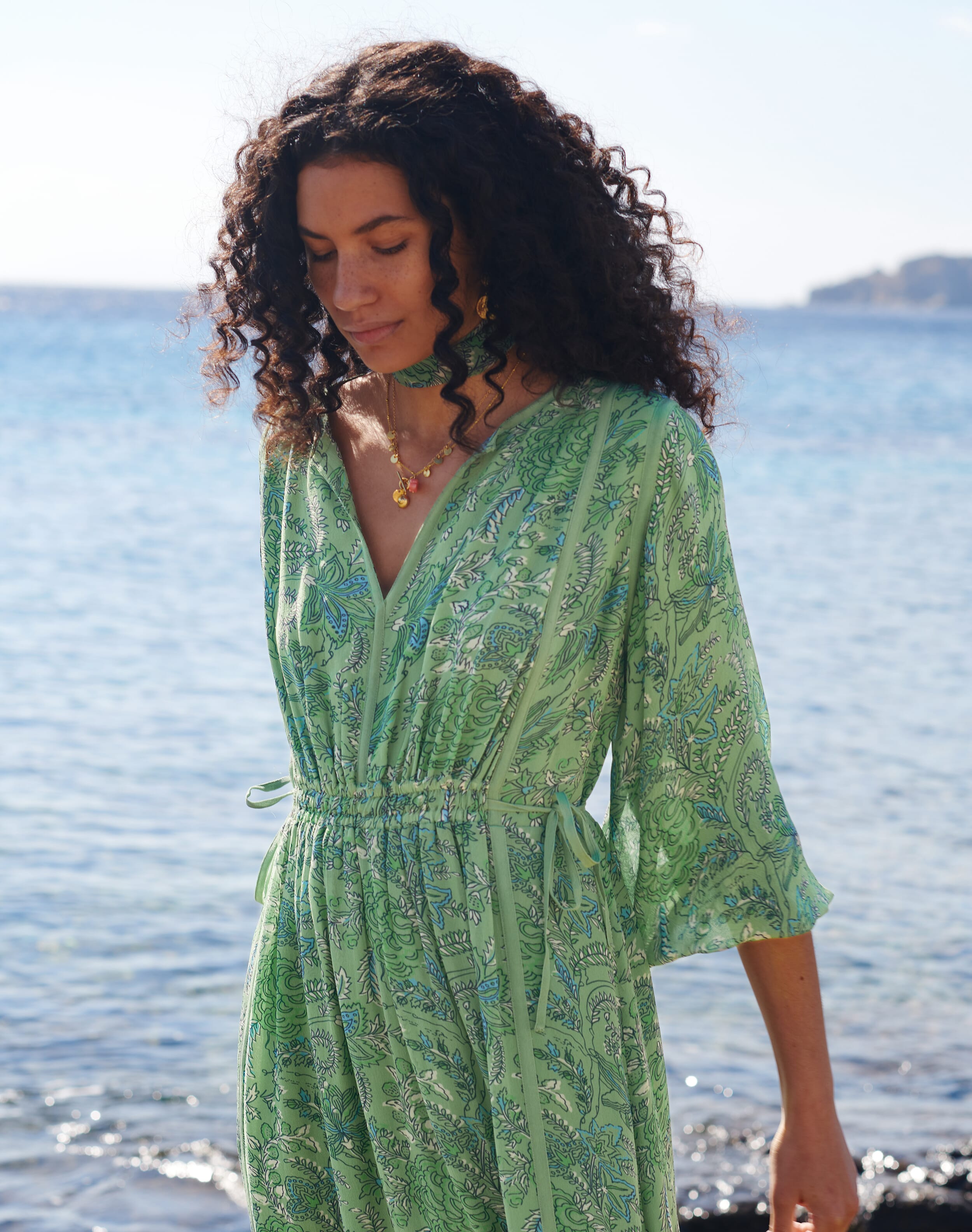 Brora Silk Empire Line Dress Thyme