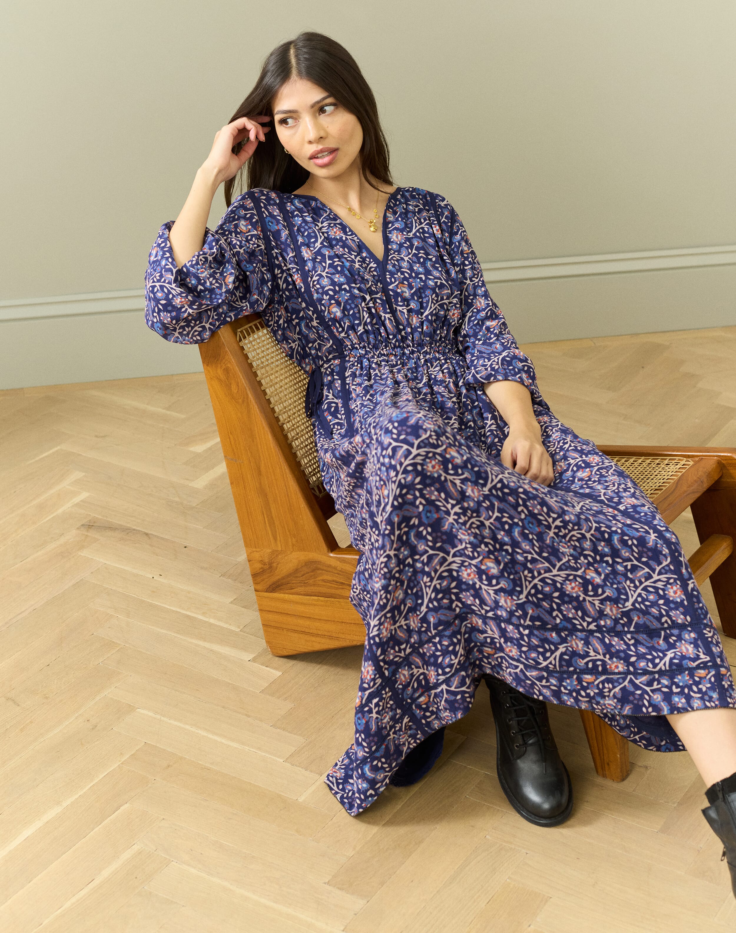 Brora Silk Empire Line Dress Ultramarine  - Size: 12