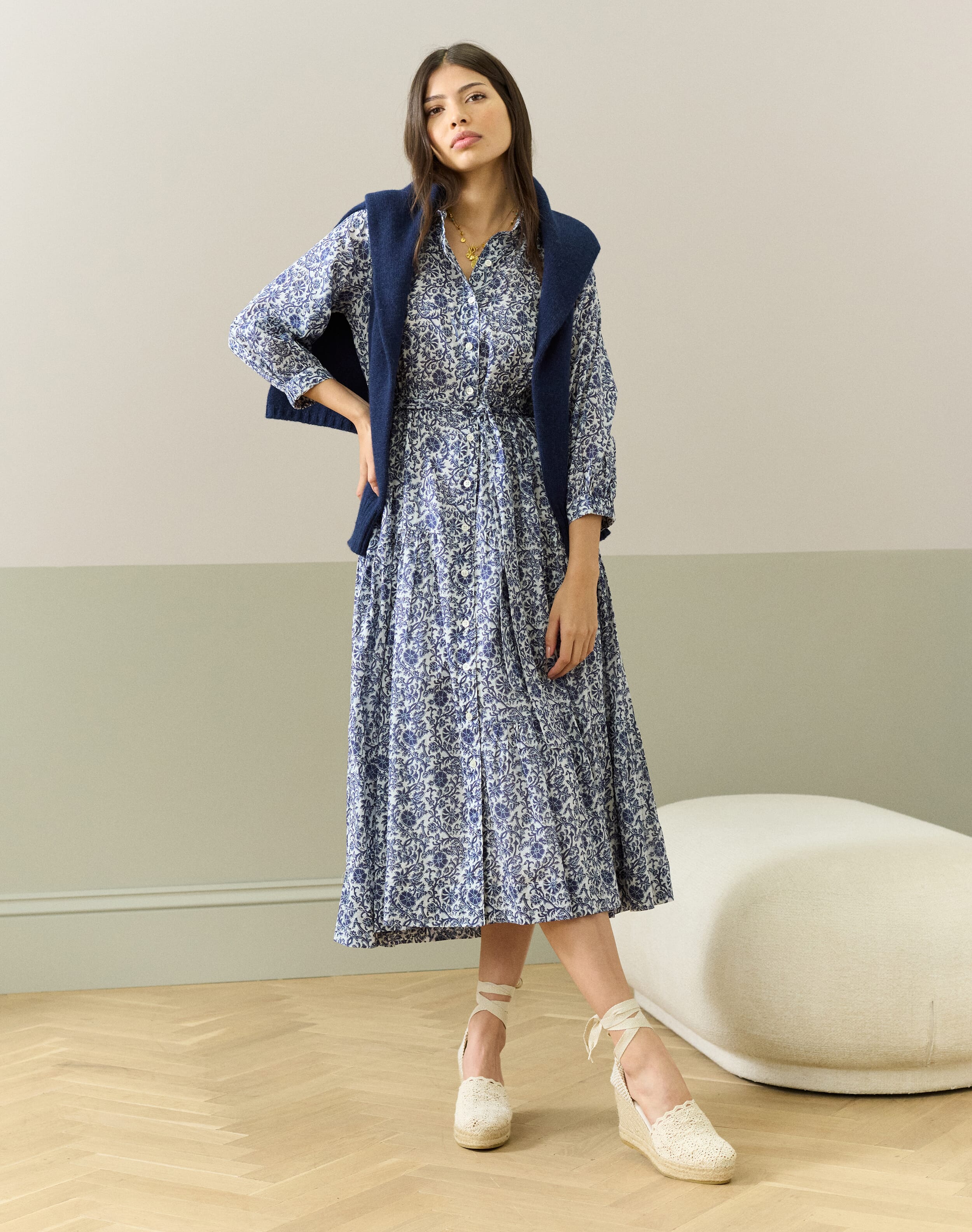Organic Cotton Voile Shirt Dress in Midnight | Women's | Brora