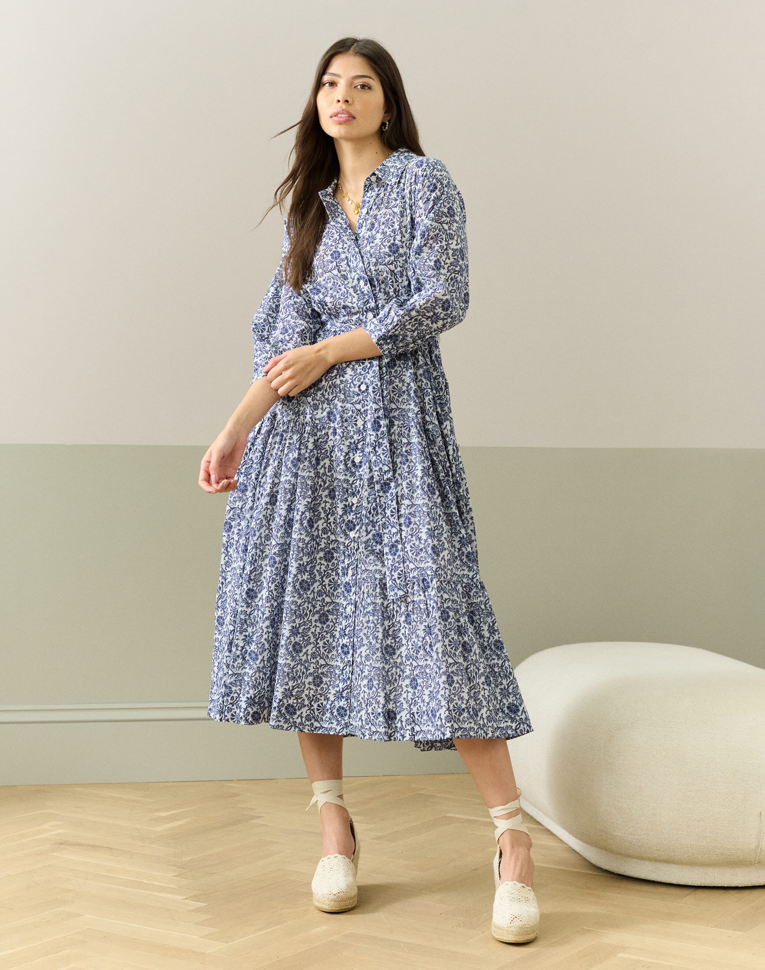 Organic Cotton Voile Shirt Dress in Midnight | Women's | Brora Organic Cotton Voile Shirt Dress in Midnight | Women's | Brora