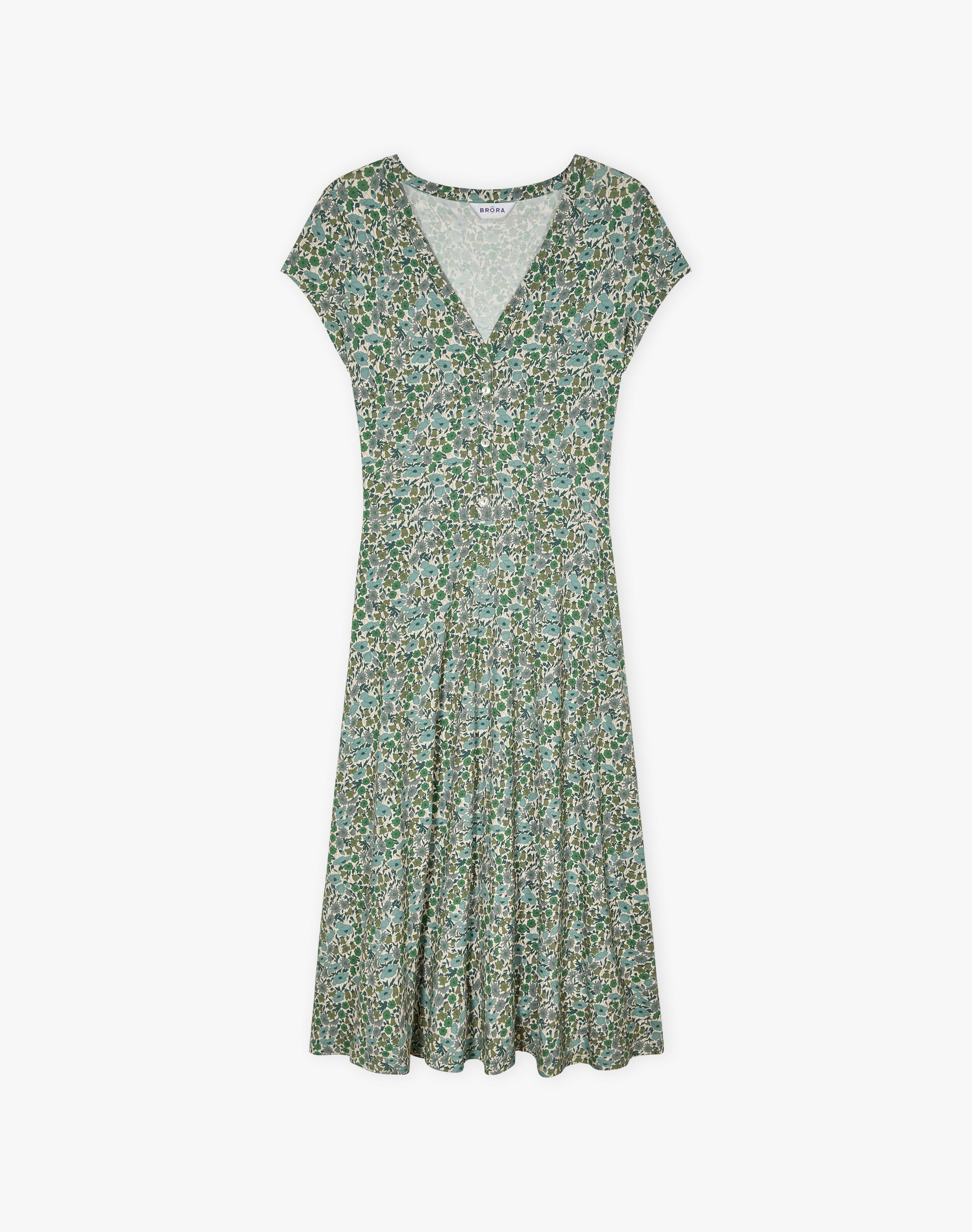 Liberty Print Jersey Dress in Olive Meadow | Womenswear | Brora