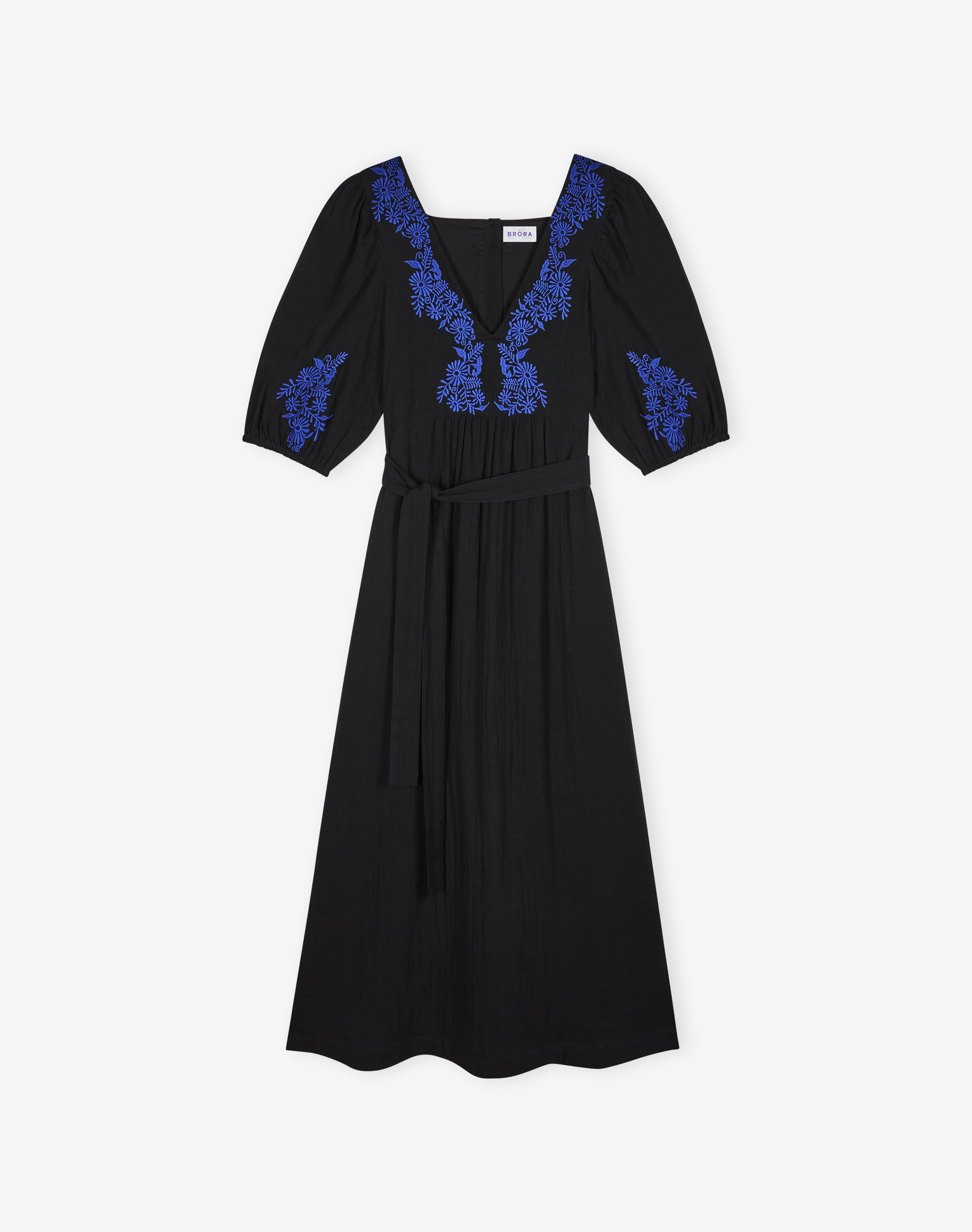 Cheesecloth Embroidered Dress in Black | Women's | Brora Clearance