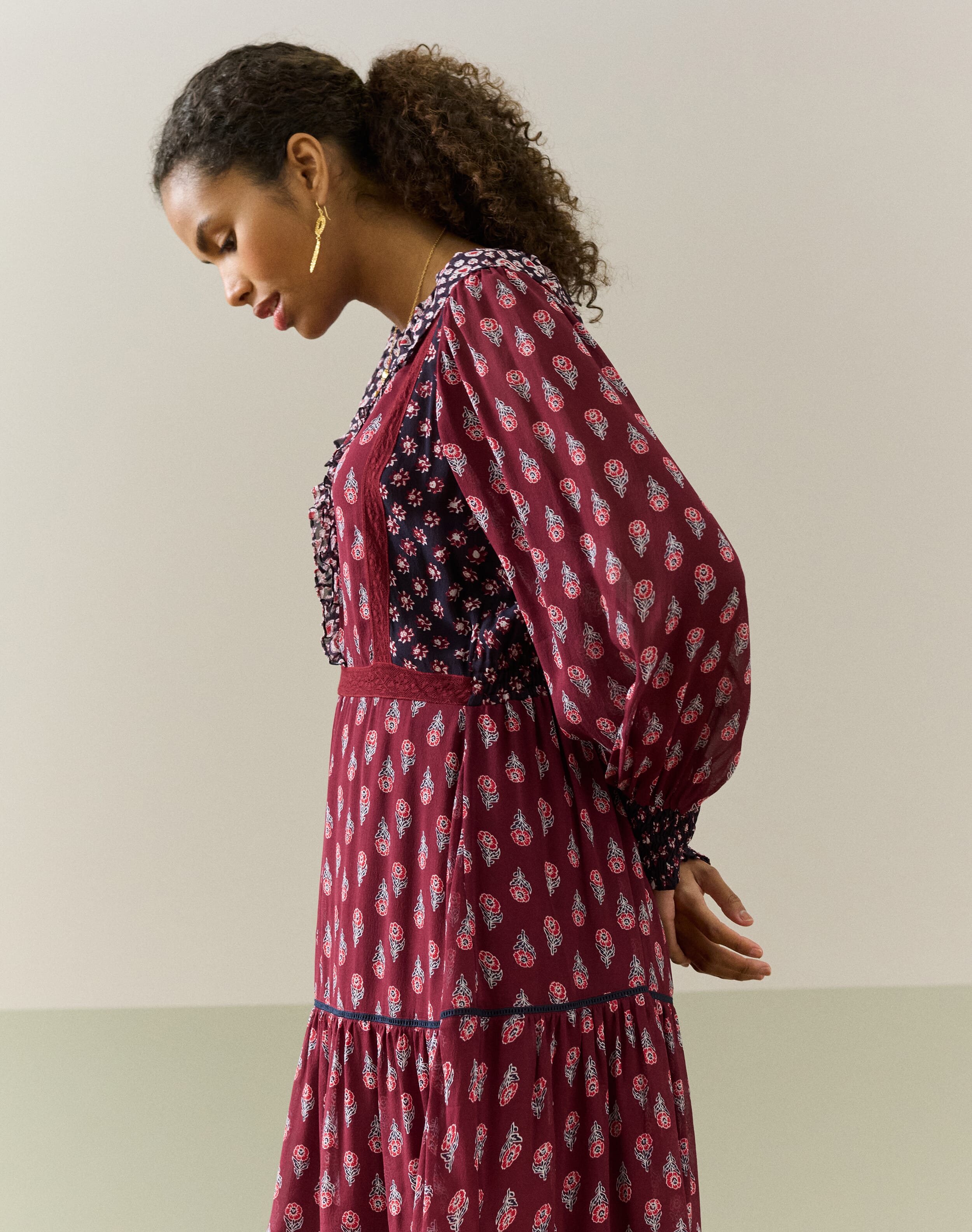 Brora Silk Patchwork Dress Black cherry  - Size: 8