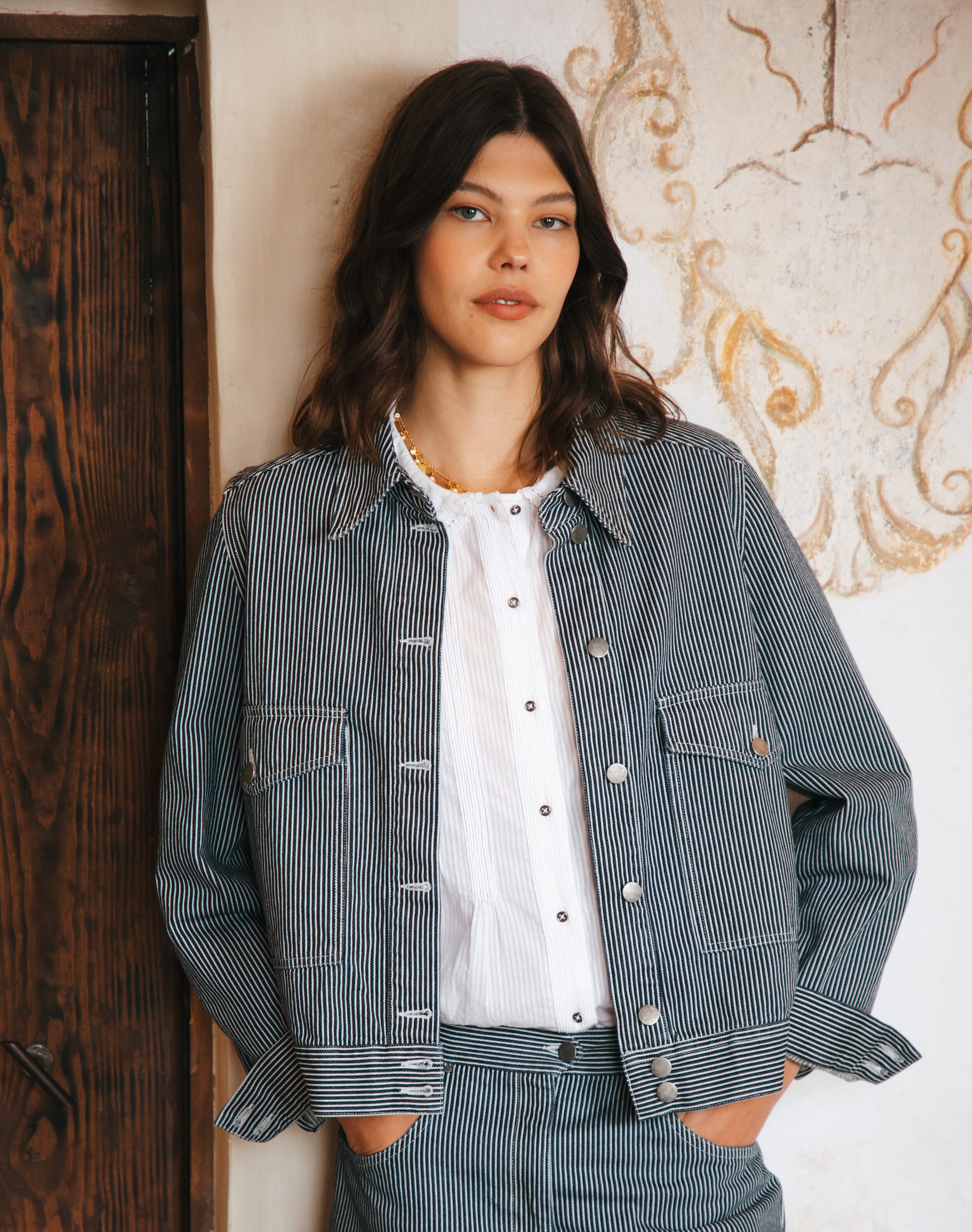 Brora Stripe Cotton Canvas Jacket Black & white