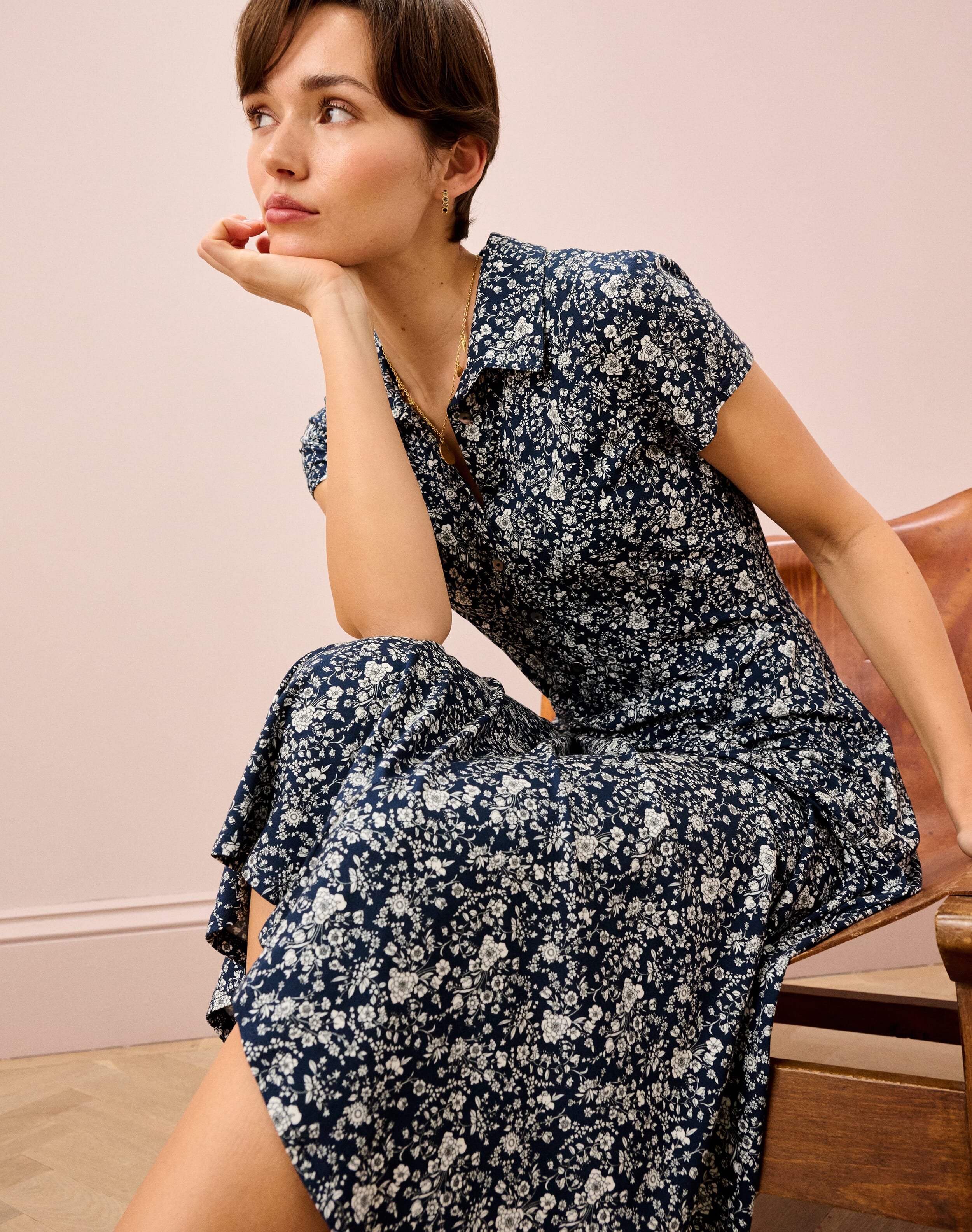 Brora Liberty Jersey Cap Sleeve Shirt Dress Navy floral  - Size: 12