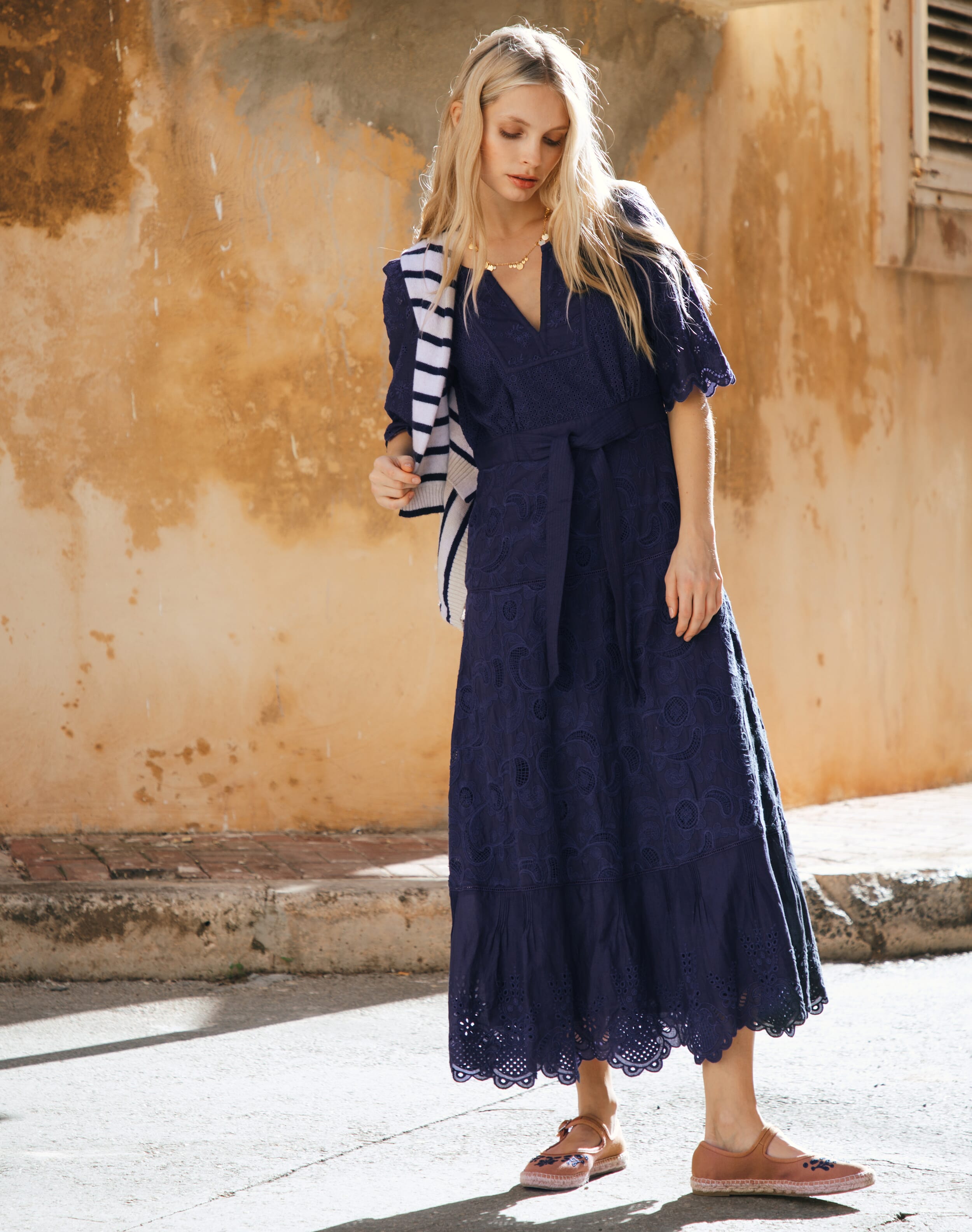 Brora Broderie Anglaise Dress Indigo  - Size: 6