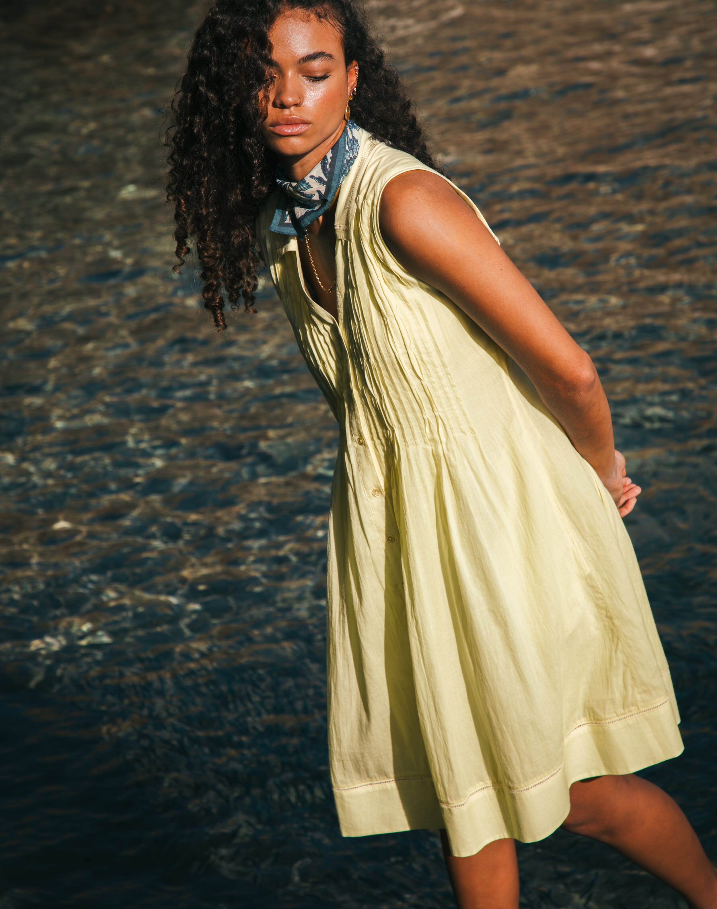 Organic Cotton Pintuck Dress in Vanilla | Brora Sale