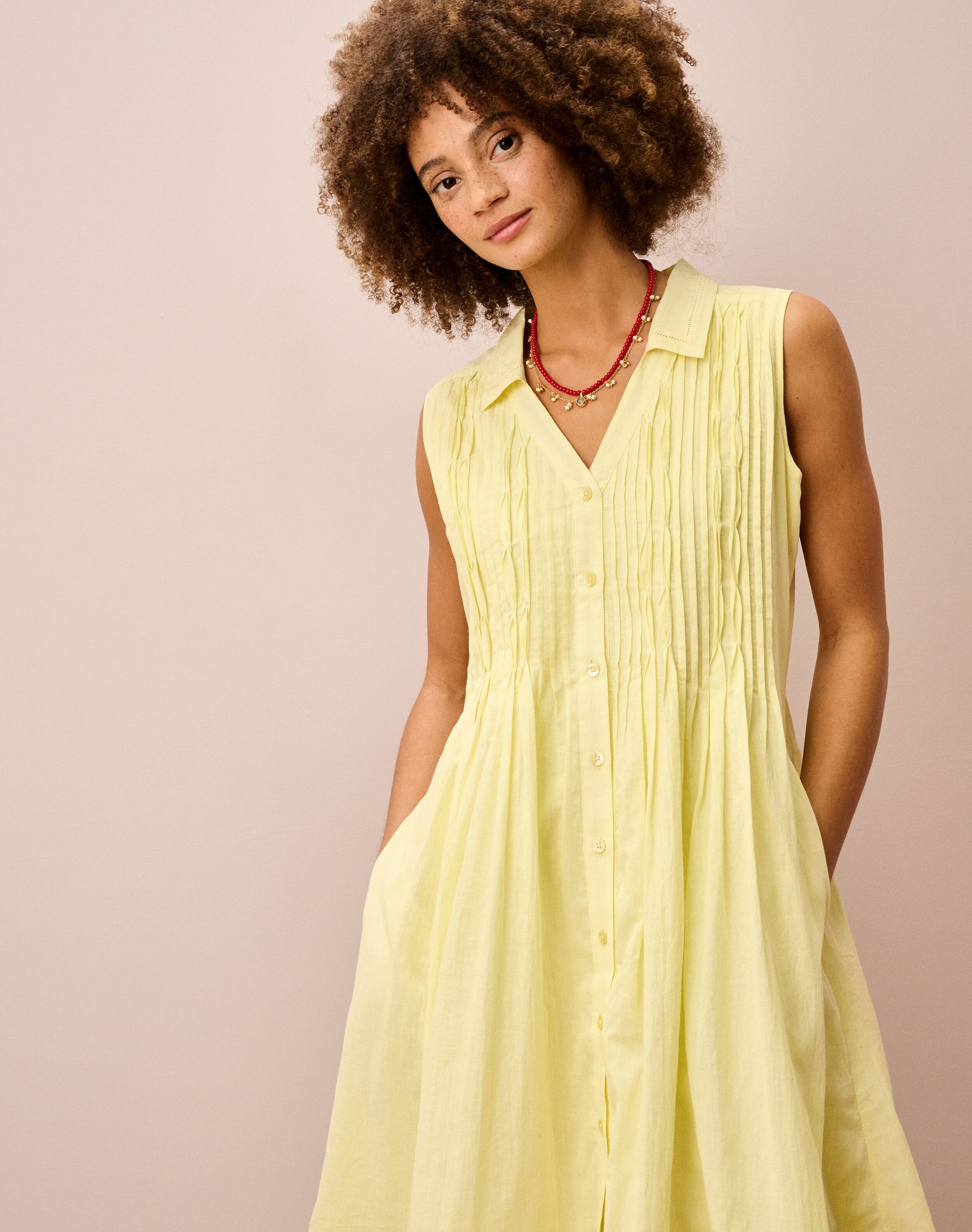 Organic Cotton Pintuck Dress in Vanilla | Brora Sale