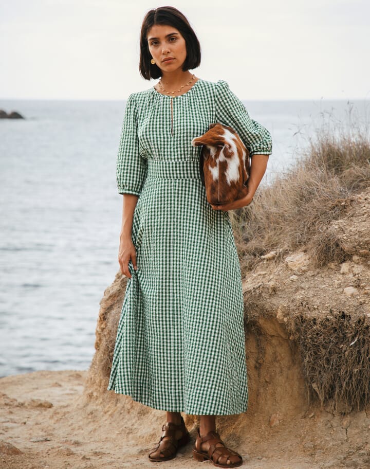 green gingham.dress Gingham Print Maxi Dress