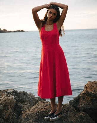 little linen dress Pleats and Flare Stretchy Linen Mini Dress - Black main image 0