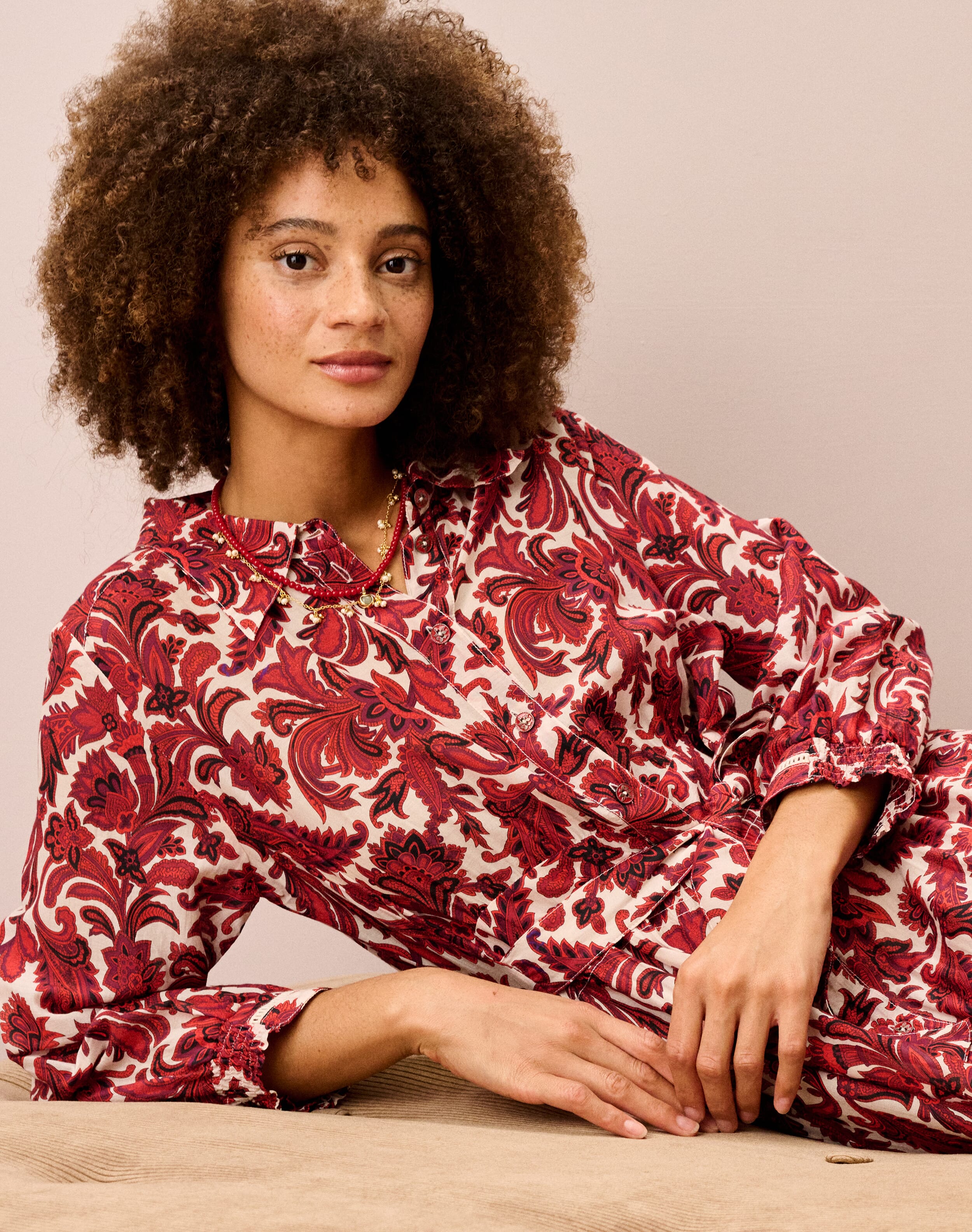 Brora Silk Cotton Paisley Print Shirt Dress Paprika  - Size: 8