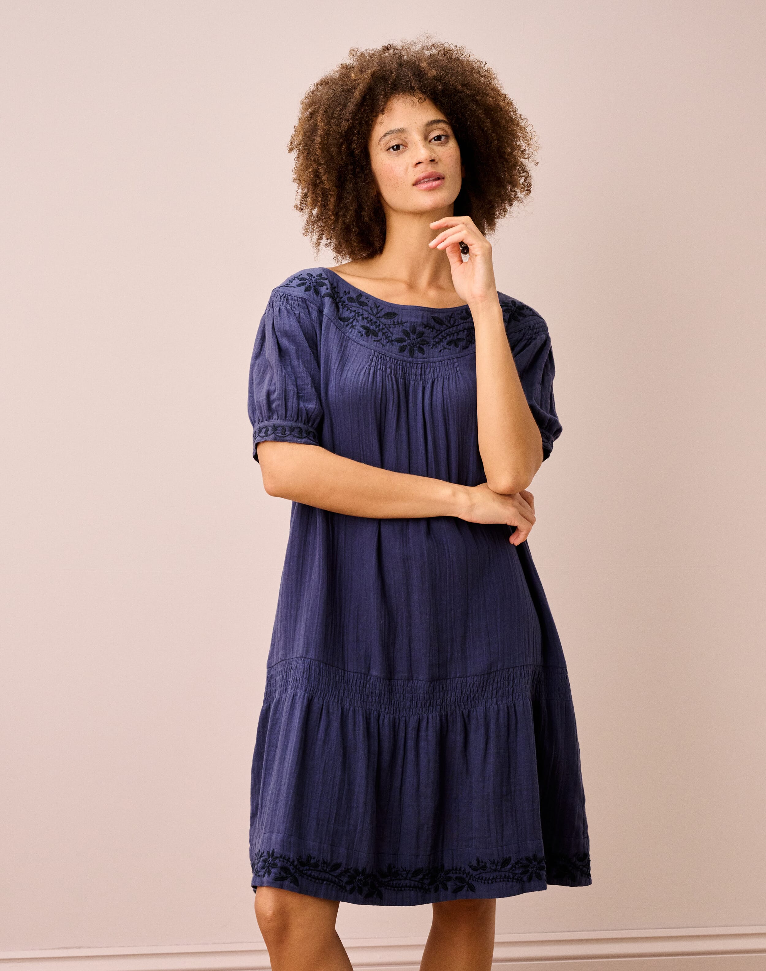 Brora Cheesecloth Tunic Dress Indigo  - Size: 18