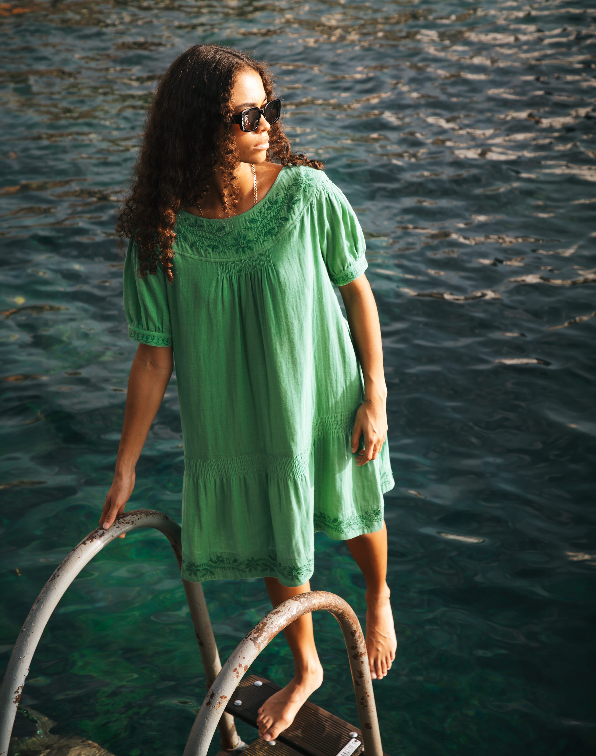 Brora Cheesecloth Tunic Dress Jade  - Size: 16