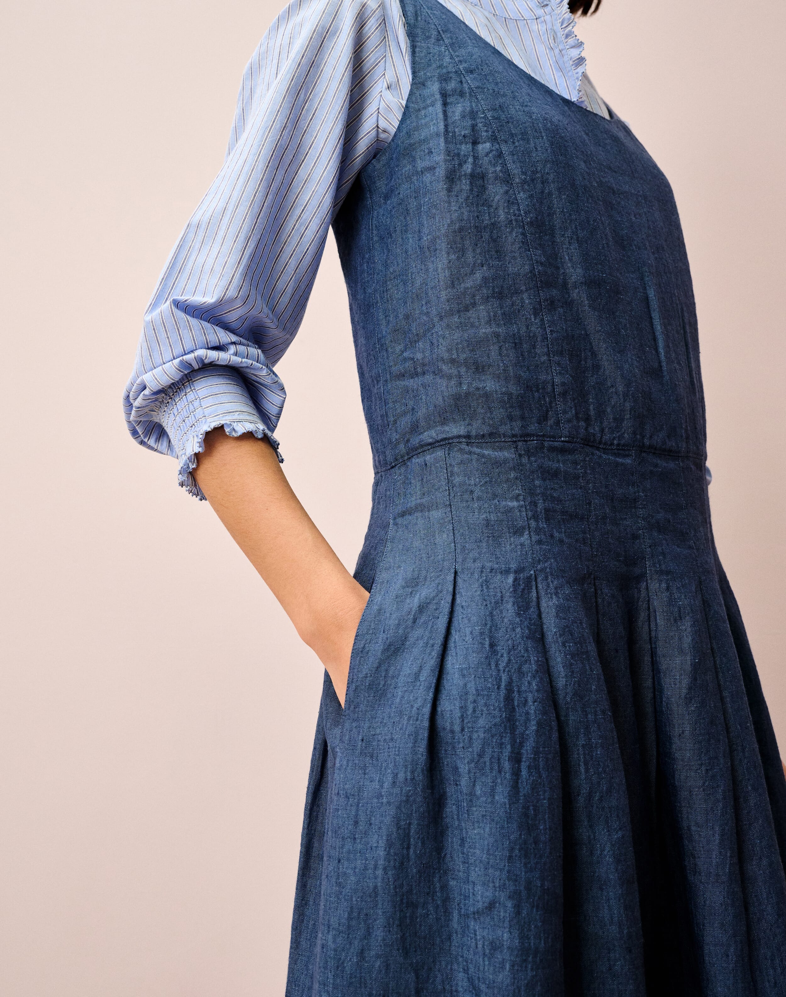Cross Weave Linen Pinafore in Indigo | Brora Sale