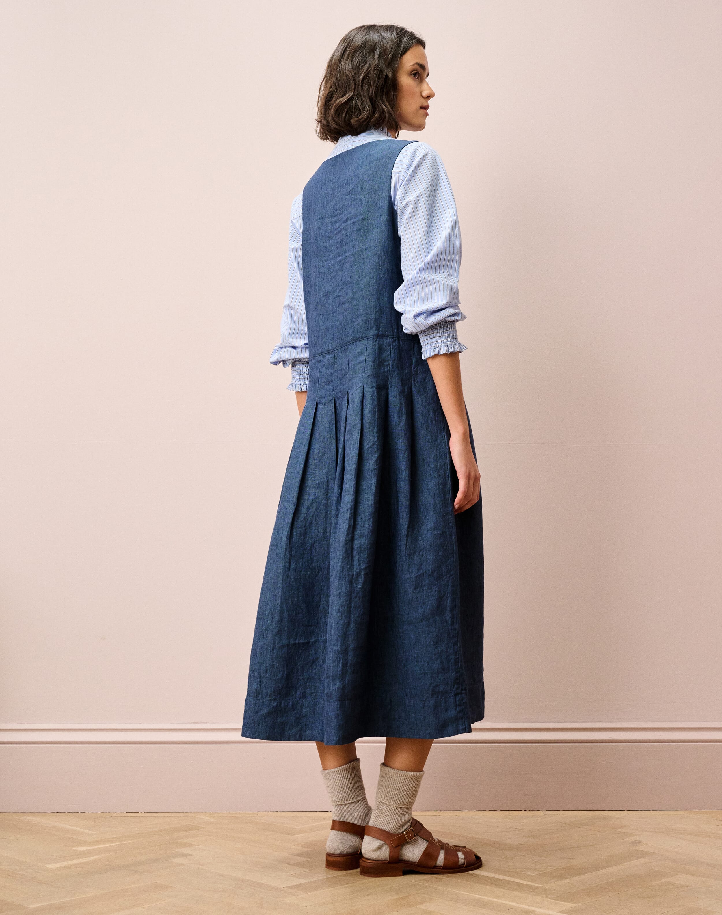 Cross Weave Linen Pinafore in Indigo | Brora Sale