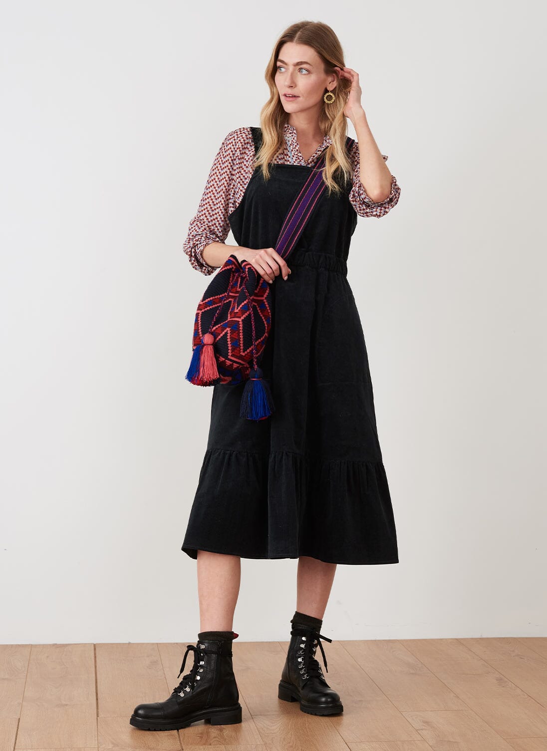 Ink Needlecord Tiered Pinafore Dress Corduroy Dresses Brora