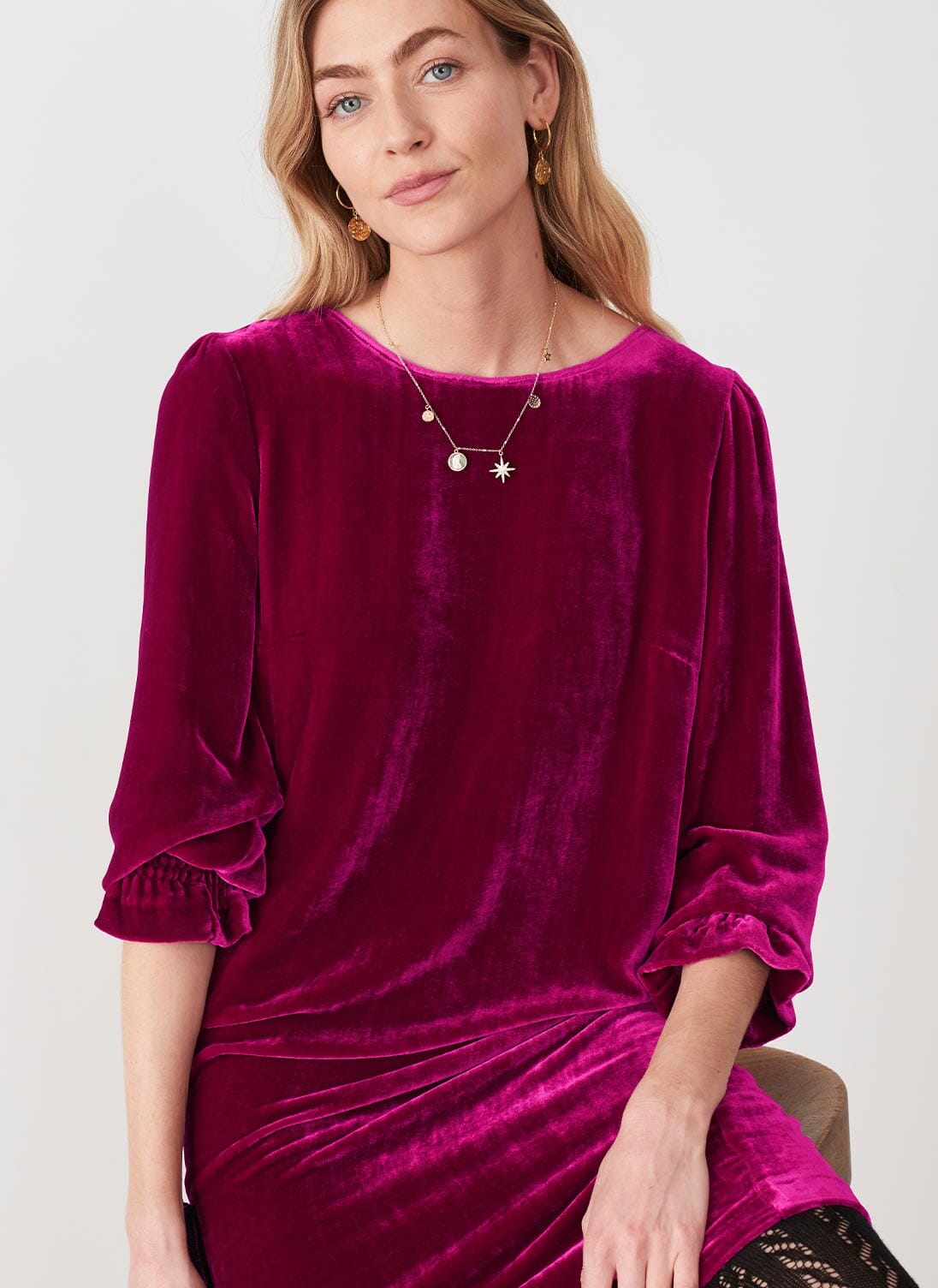 Raspberry Silk Velvet Tunic Dress Women s Partywear Brora