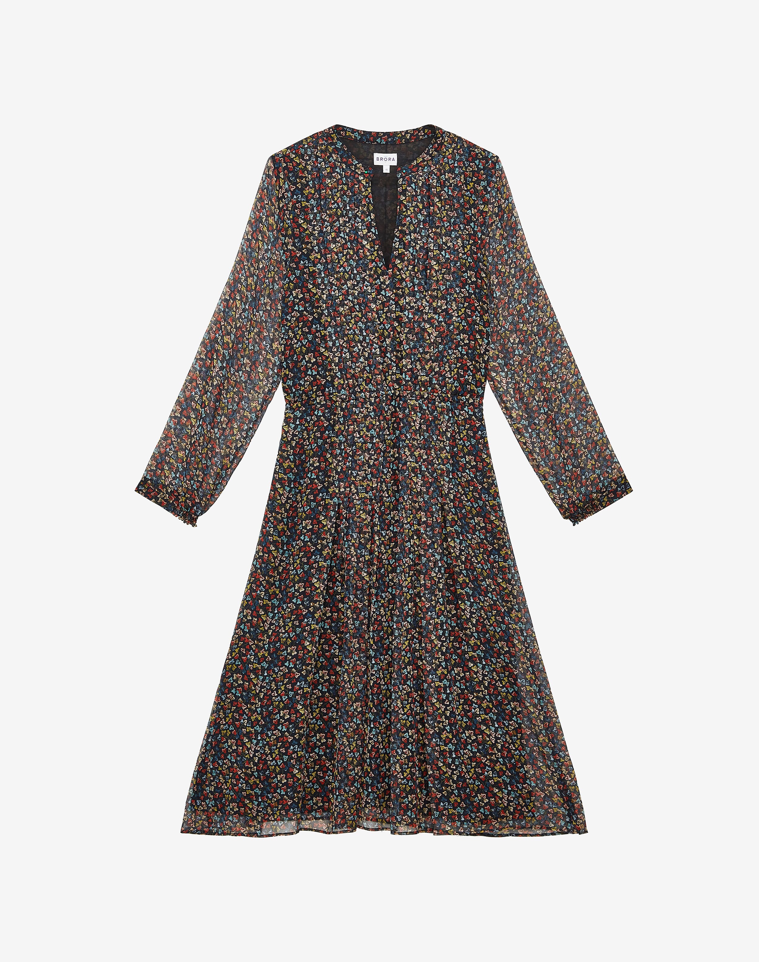 Liberty Print Silk Chiffon Pintuck Dress in Russet Leaf Brora