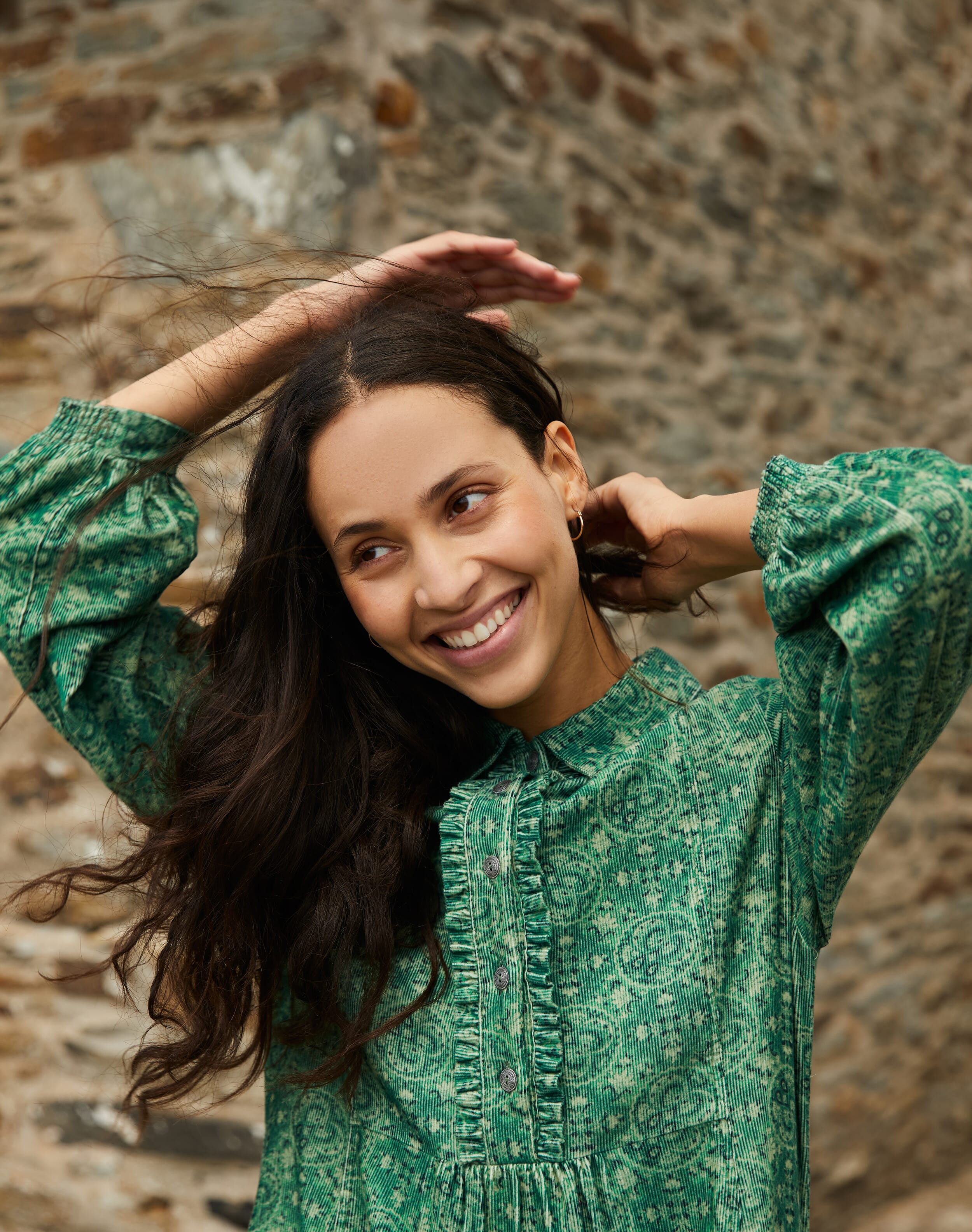 Women's Green Needlecord Circle Motif Dress | Brora Sale