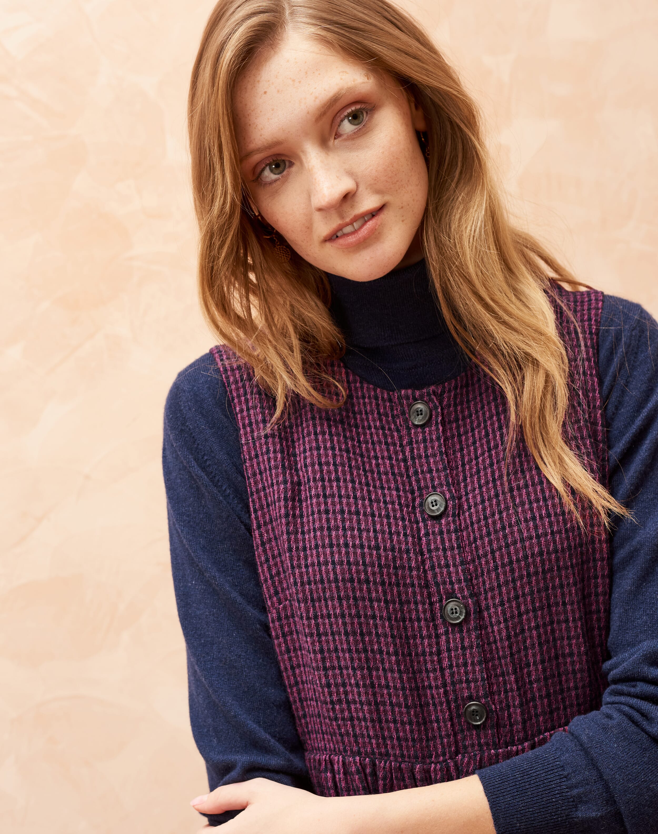 Textured Weave Pinafore Dress in Midnight Rose Brora