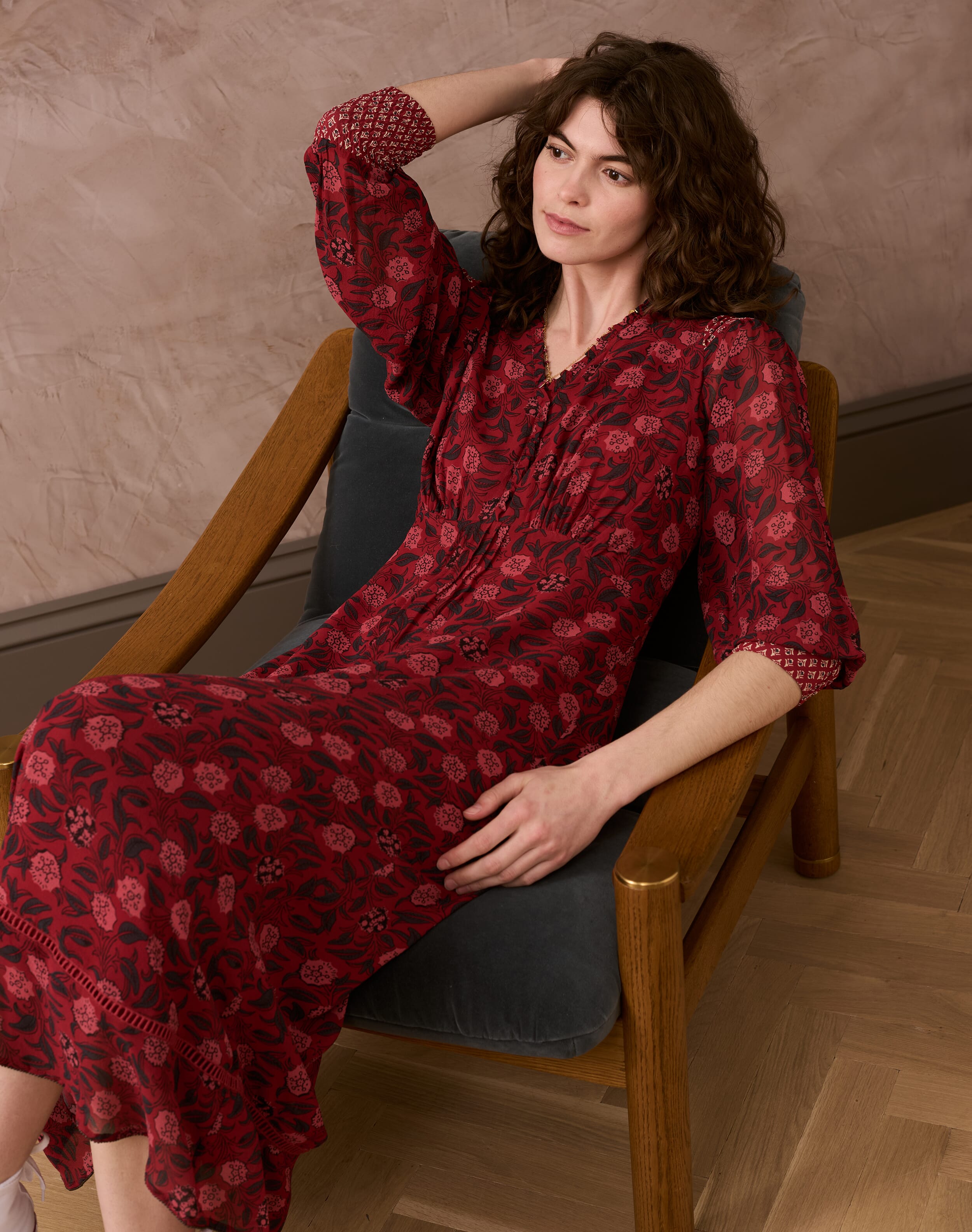 Brora Silk Block Print Patchwork Dress Hawthorn
