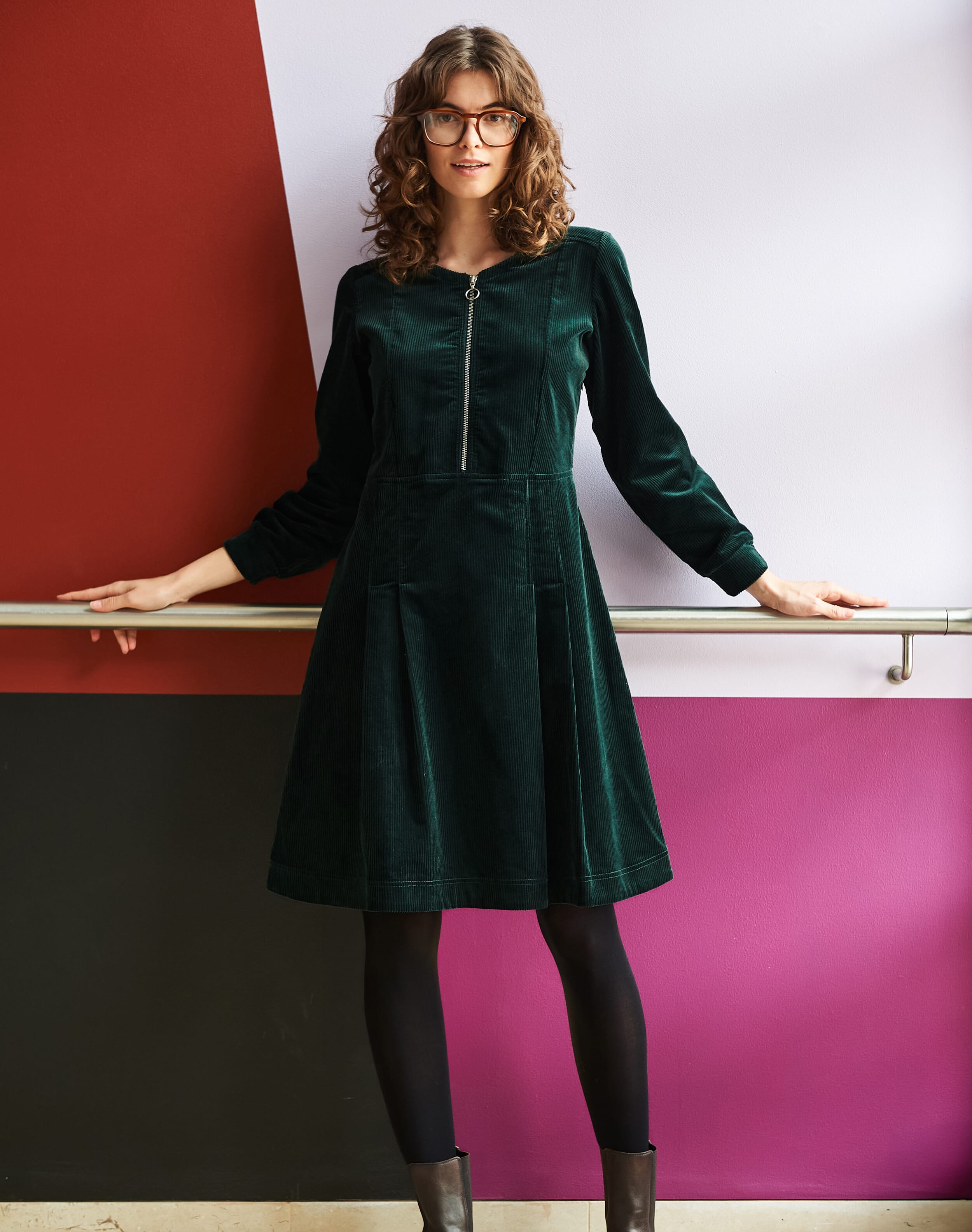 Green Corduroy Zip Up Dress | Women's Dresses | Brora Sale