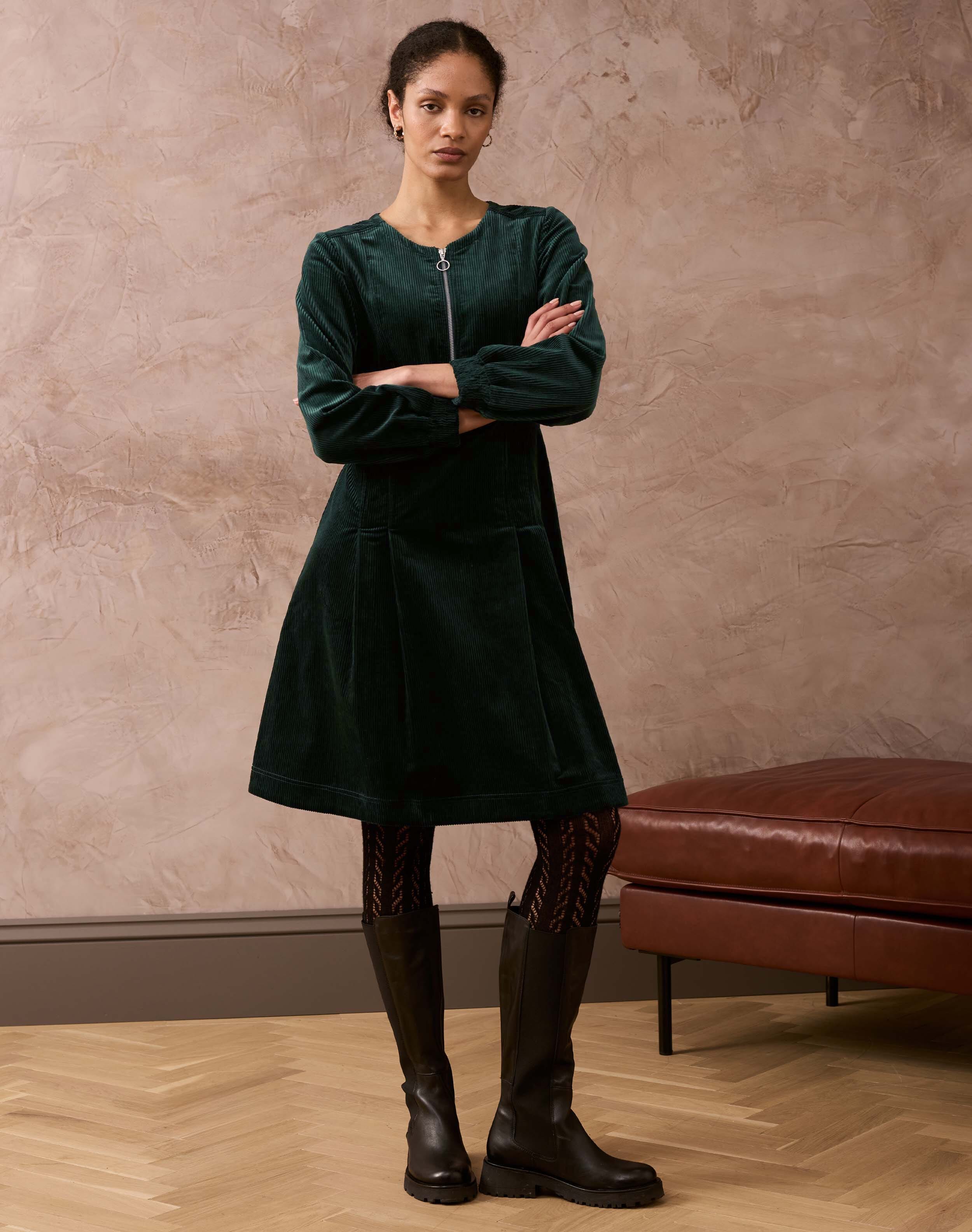 Brora Corduroy Zip Up Dress Spruce for Women  - Size: 18
